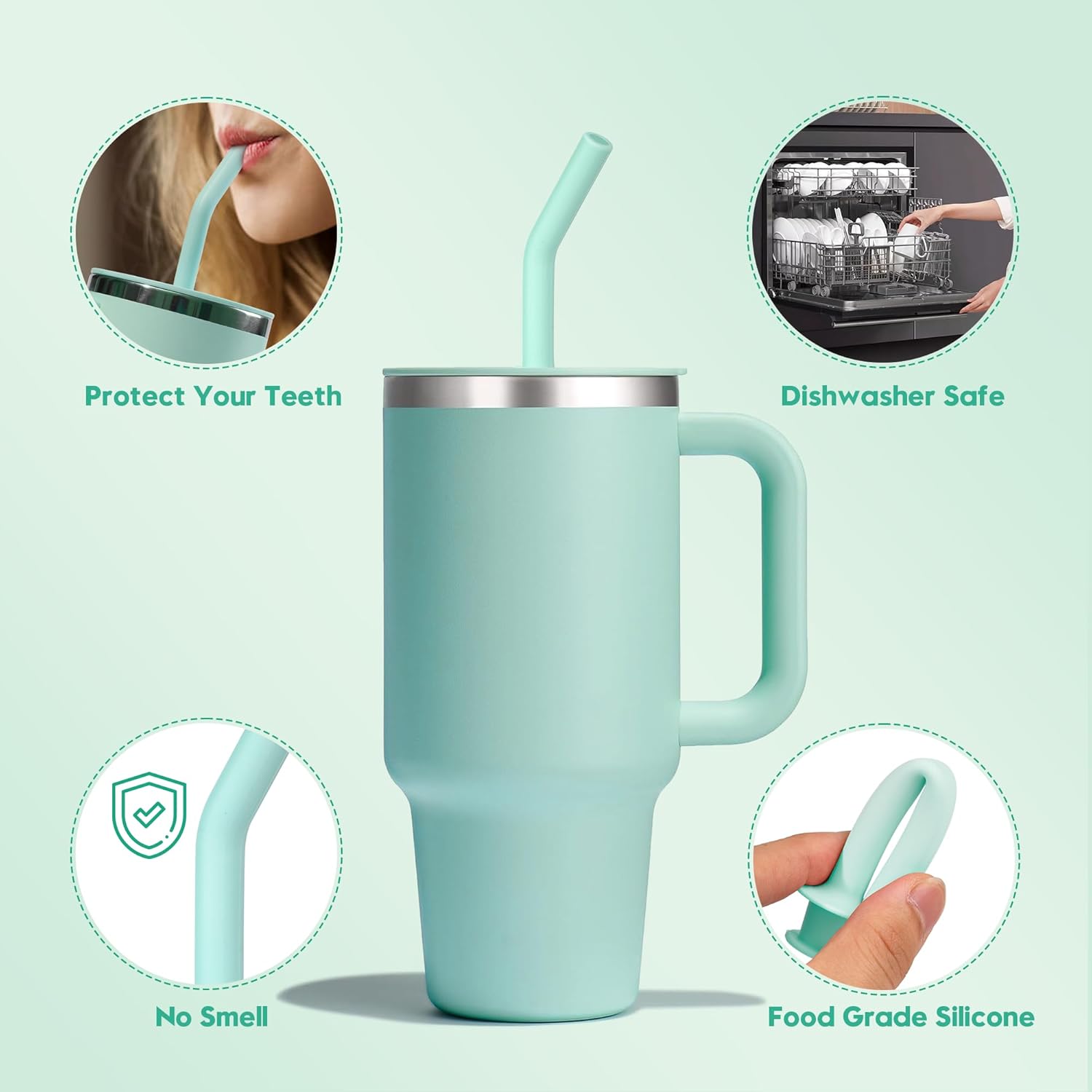 4 PCS Press In Straw fit Hydroflask, Tumbler Accessories for Hydro Flask Tumbler, Straws Replacement Fit 40 oz tumbler, fit Hydroflask 20/28/32oz, Dew - Image 5