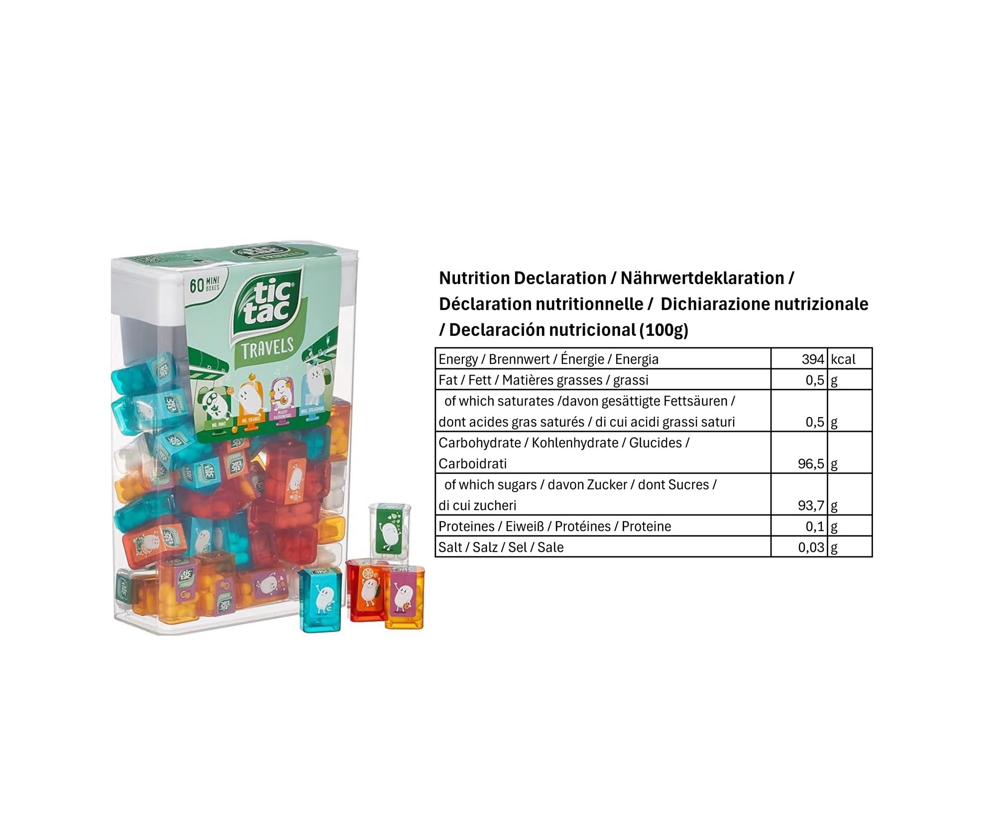 Tic Tac Travels Caramelos de menta y grageas de frutas en paquetes pequeños de 60 uds