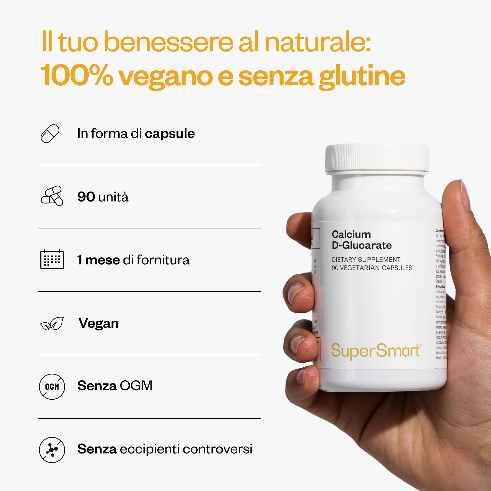 Calcium D-Glucarate - Disintossicante naturale - Promuove la salute del fegato - Sale di calcio dell'acido D glucarico - Ottimizza la glucuronidazione - Vegano - Supersmart