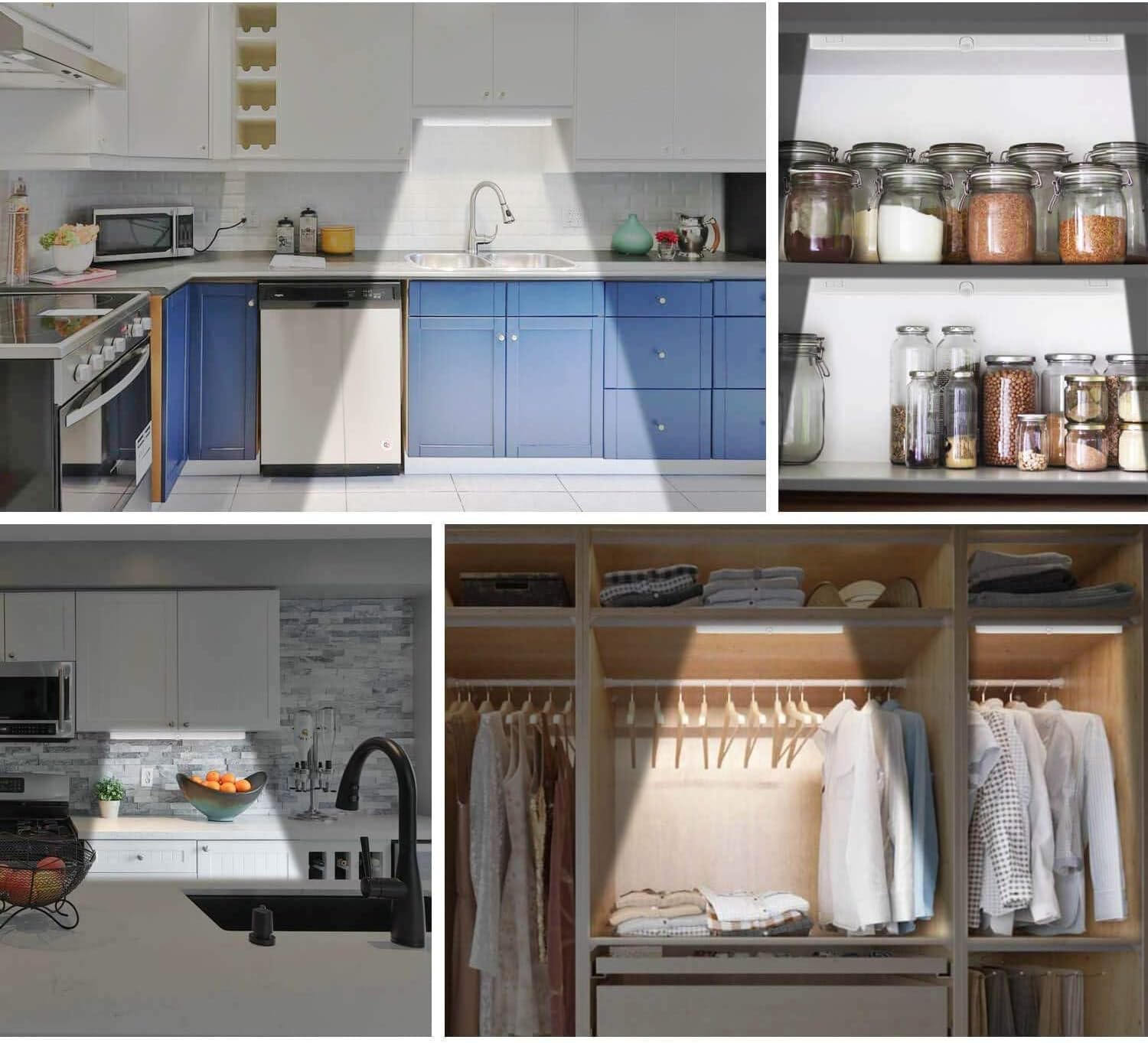 Alivation Closet Lights Battery Operated Led Lights, Motion Sensor Light Indoor Under Cabinet Lights, Under Counter Lights for Kitchen, 3 AA Battery Powered/DC Input Lights, Day & Night Mode, Dimmable
