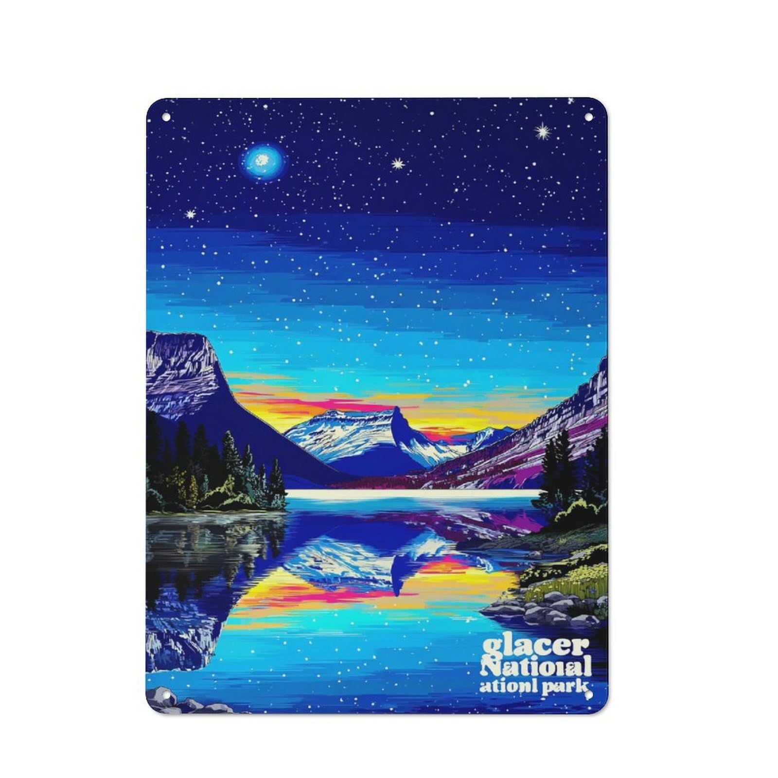 Junmoney Glacier National Park Reflections -1 Vintage Tin Sign 40X30cm For Home Bar Wall, For Collectors Of Vintage Metal Wall Decor