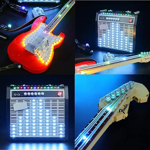 Miniatura 5 de RC con kit de luz LED de sonido compatible con Lego 21329, kit de iluminación para (Fender Stratocaster) (solo luz LED, modelo de bloque de