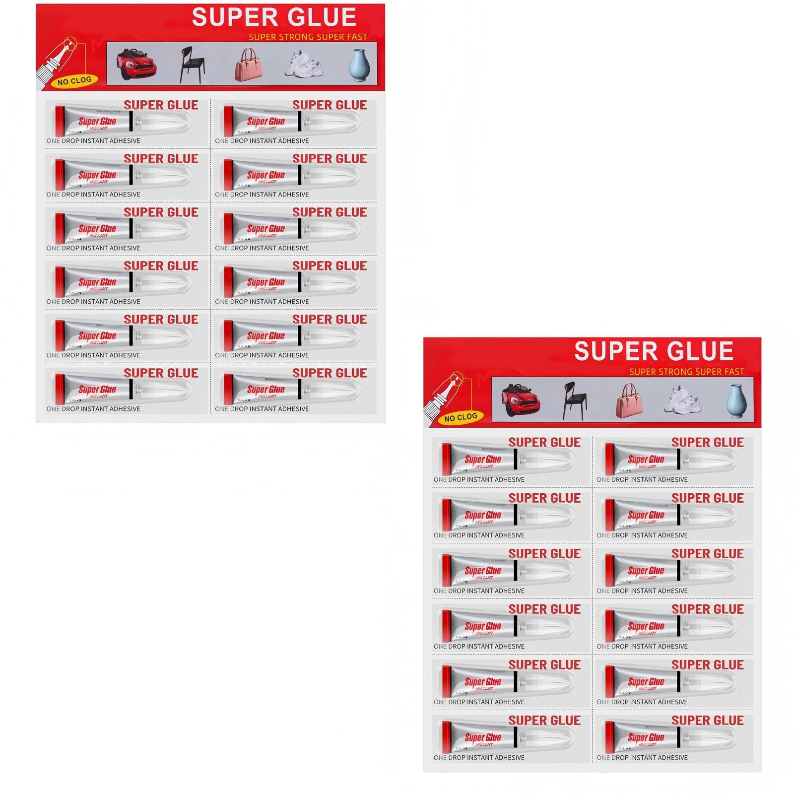 Super Glue Clear, 24 Pack Strong Adhesive Superglue Gel Fast Drying Instant Cyanoacrylate (CA) Glue for Plastic, Wood, Metal Stone, Jewelry Beads Making, Phone Ceramic Crafts Repair, 3 Gram/Tube