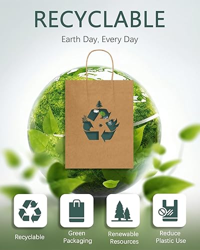 Miniatura 4 de Bolsas de papel kraft 50 bolsas de papel de regalo pequeñas con asas (5.9 x 3.2 x 8.3 pulgadas), bolsas de papel reciclables marrones para pequeñas