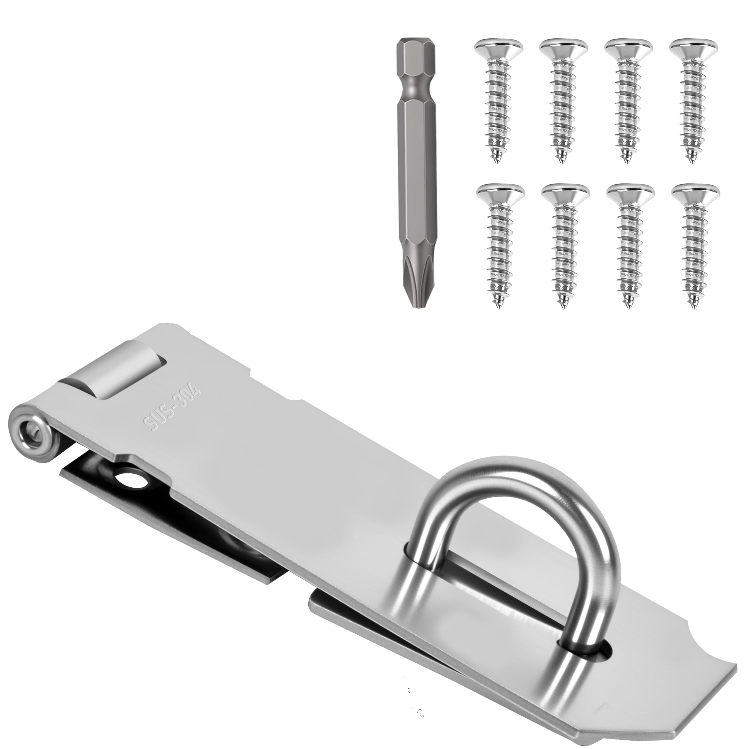 1 Pcs Door Locks Hasp Latch,4 Inch Stainless Steel Safety Packlock Clasp Hasp Lock Latch,Hasp Lock Latch for Doors,Extra Thick Brushed Finish with Screws (1 Pcs Stainless Steel, 4 inch)