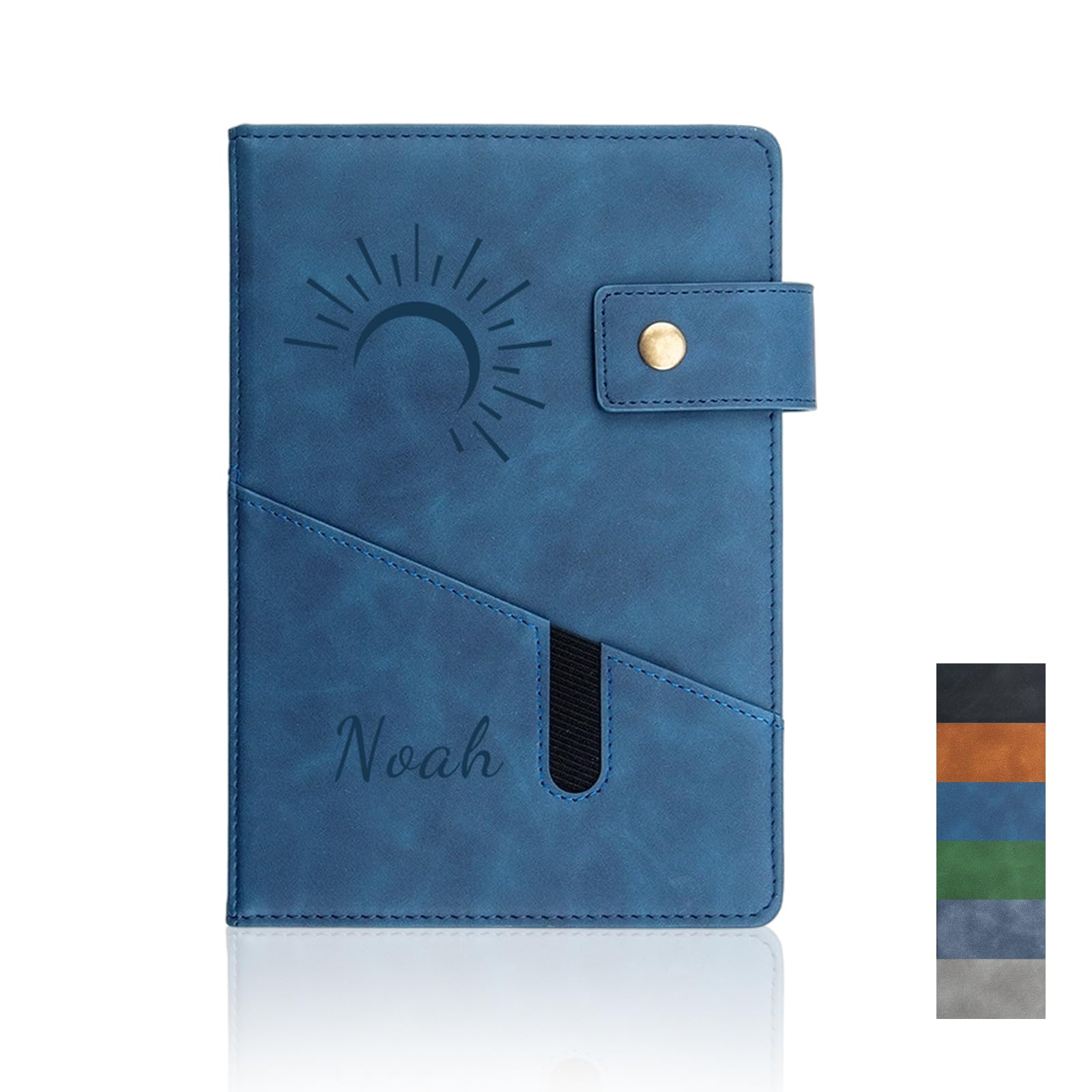 Personalized Engraved Leather Journal, Custom Name & Pattern, A5 Hardcover Notebook 200 Pages, Premium Gift for Birthday Graduation, Women Men Office School Diary, 15 x 21.5 cm (Dark Blue)