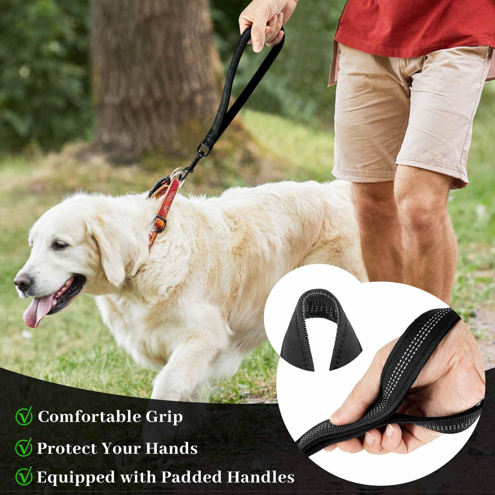 Reflective Short Dog Lead with Padded Handle - Durable Nylon Traffic Lead Training Walking Leash for Medium Large Dog (Black, 11.8IN) - Image 3