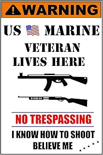Home Comforts Vinyl Stickers - Warning - No Trespassing, Marine Veteran Lives Here - Second Amendment Sign, 2nd Amendment USA - 3.5"" x 5"" - 6 Pack - Marine 13