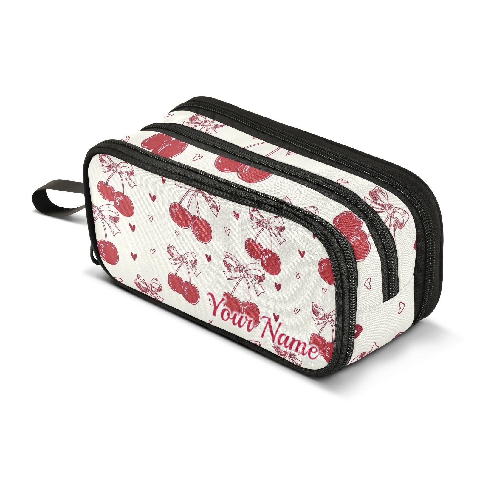 Mnsruu Personalised Pencil Case Custom Pencil Pouch with Your Name Red Bow Cherry Love Large Stationery Pen Bag for Boys Girls Adults School Office — image 1