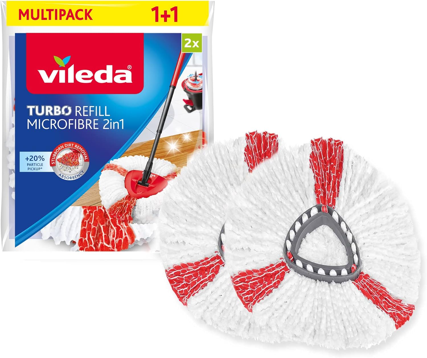 Vileda Turbo 2in1 Spin Mop Refill, Pack of 2 Turbo 2in1 Mop Head Replacements, Fits all Vileda
