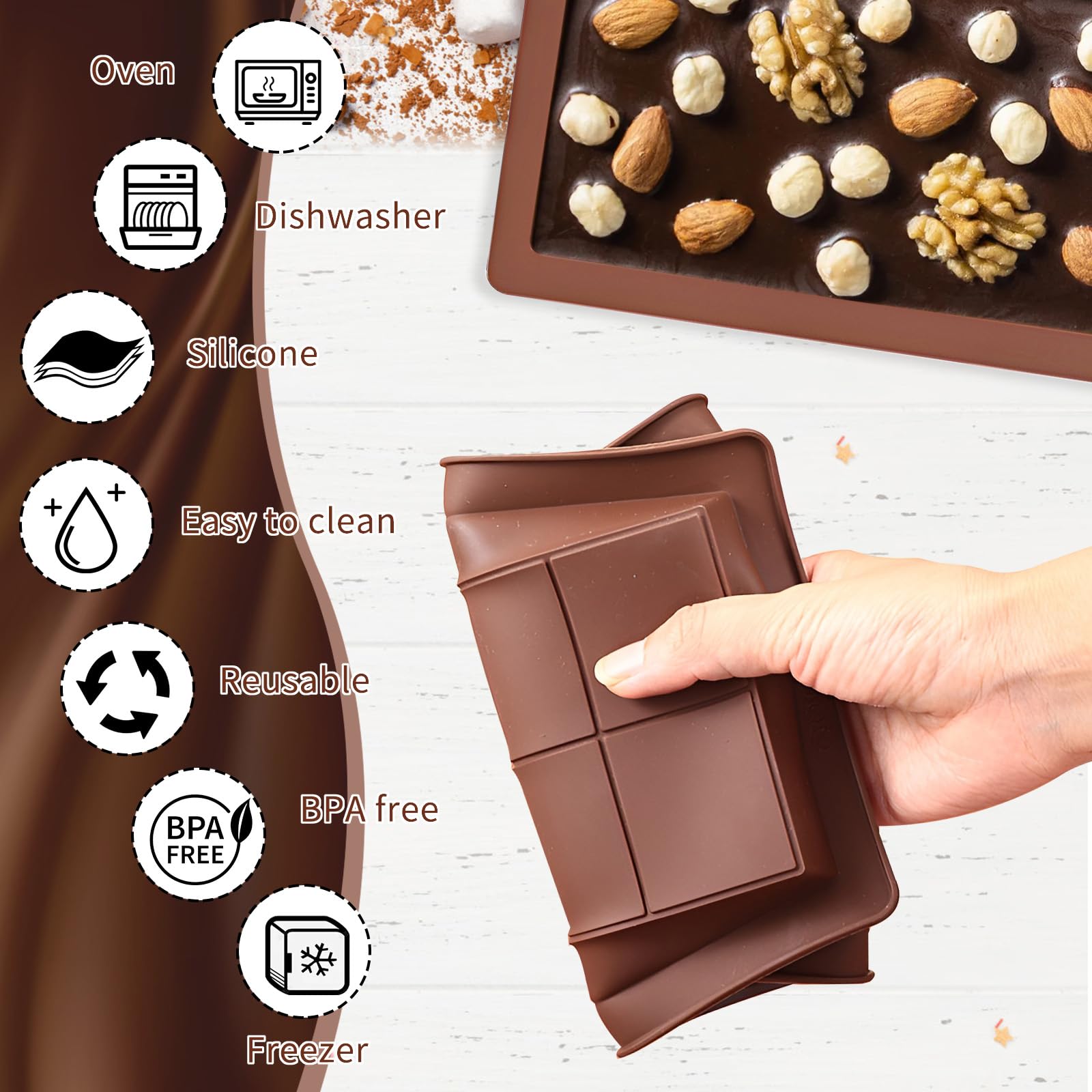 2 Stampi In Silicone Per Cioccolato Rettangolari, Formato 26x17x1,5 Cm, Antiaderenti, Alimentari, Per Cioccolato, Caramelle E Ghiaccio