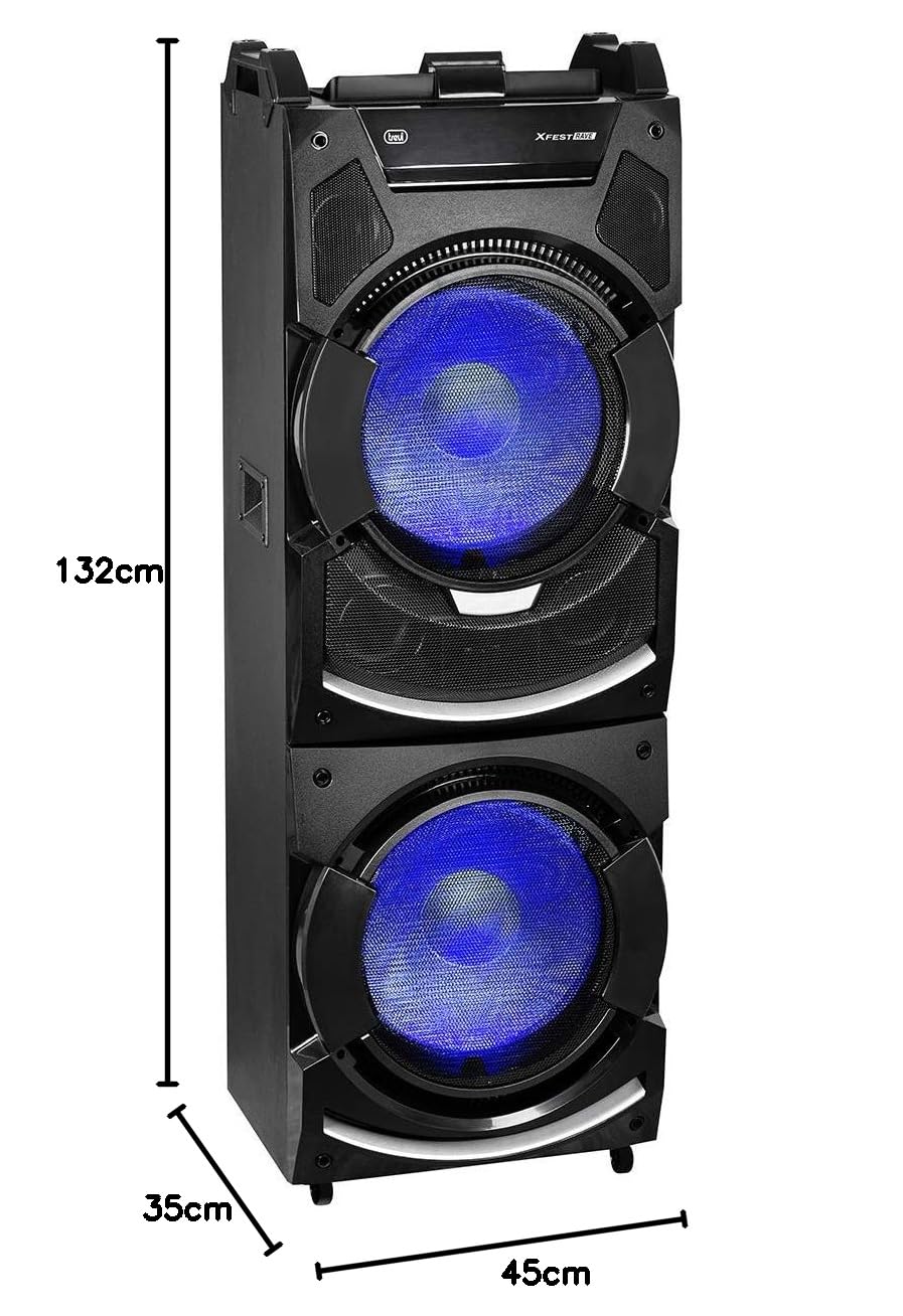 Trevi XFest XF 4500 DJ Altoparlante Amplificato 500W, Cassa Wireless Portatile, Microfono Dinamico per Karaoke, 2 USB/AUX IN, Jack 3.5mm, Funzione TWS, Jack 6.3mm per ingresso Guitar e Microfono