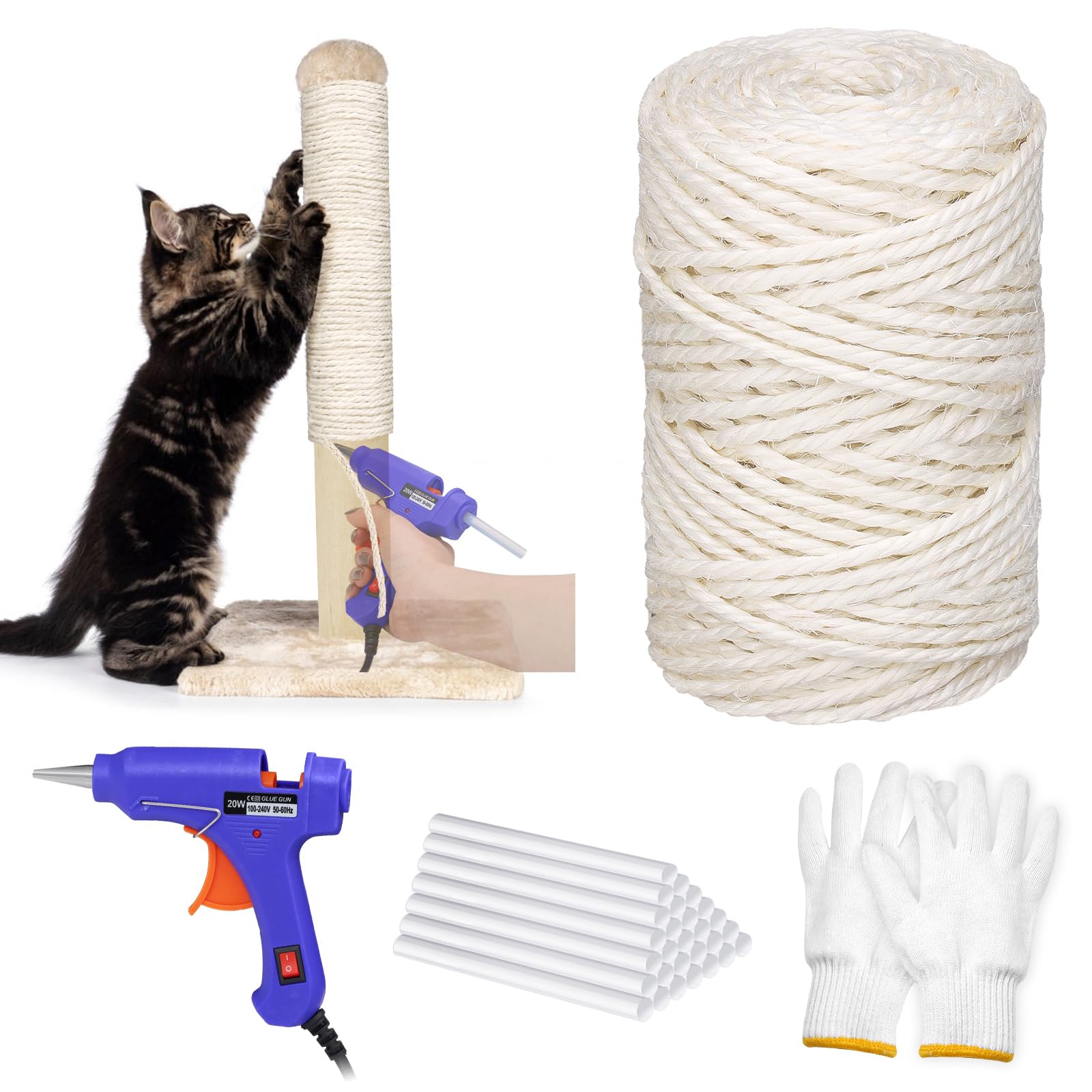 Corde en sisal 4 mm hautement résistante pour arbre et griffoir de chat domestique