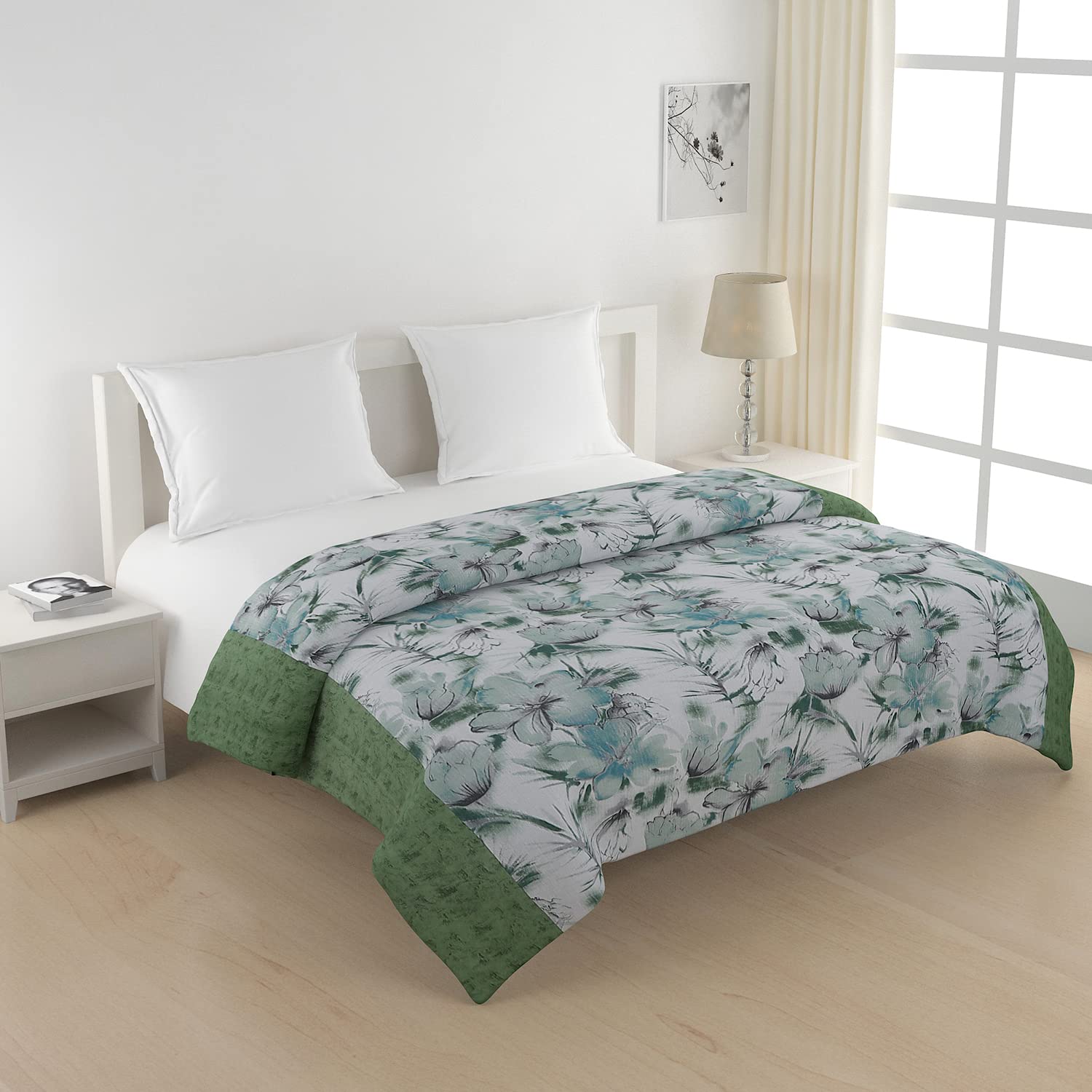SWAYAM Floral Design 150 GSM Pure Cotton Double Size AC Comforter , Green and White-image-20