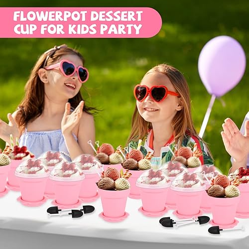 Miniatura 6 de Honeydak Paquete de 50 tazas de plástico para tartas de postre con tapa, pala, cuchara, bandeja inferior, tazas pequeñas, recipientes de postre para