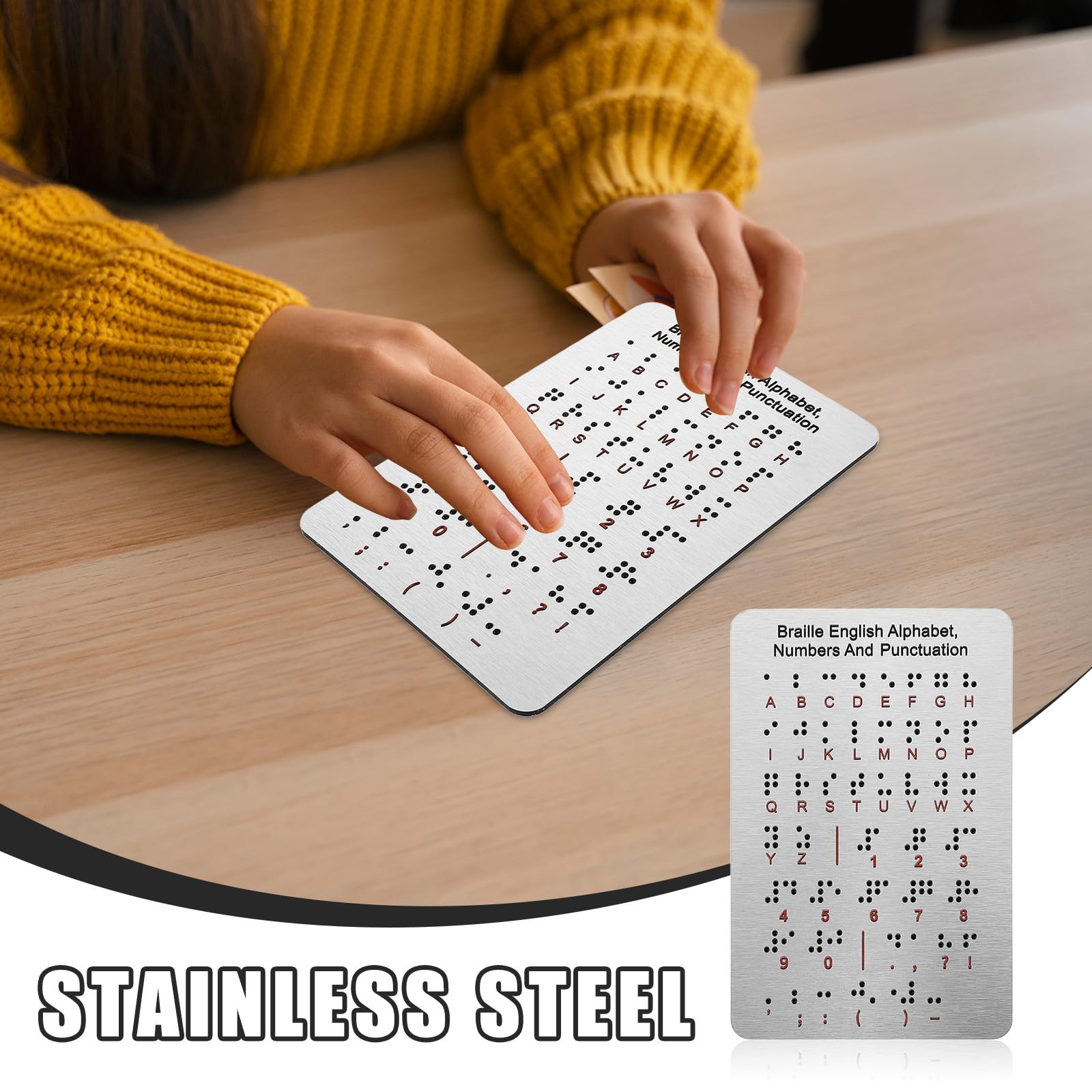 Tablero de Práctica de Braille y Números de Acero Inoxidable con Puntos en Relieve Diseño para Principiantes para Niños Ciegos Adecuado para Educación en Aula