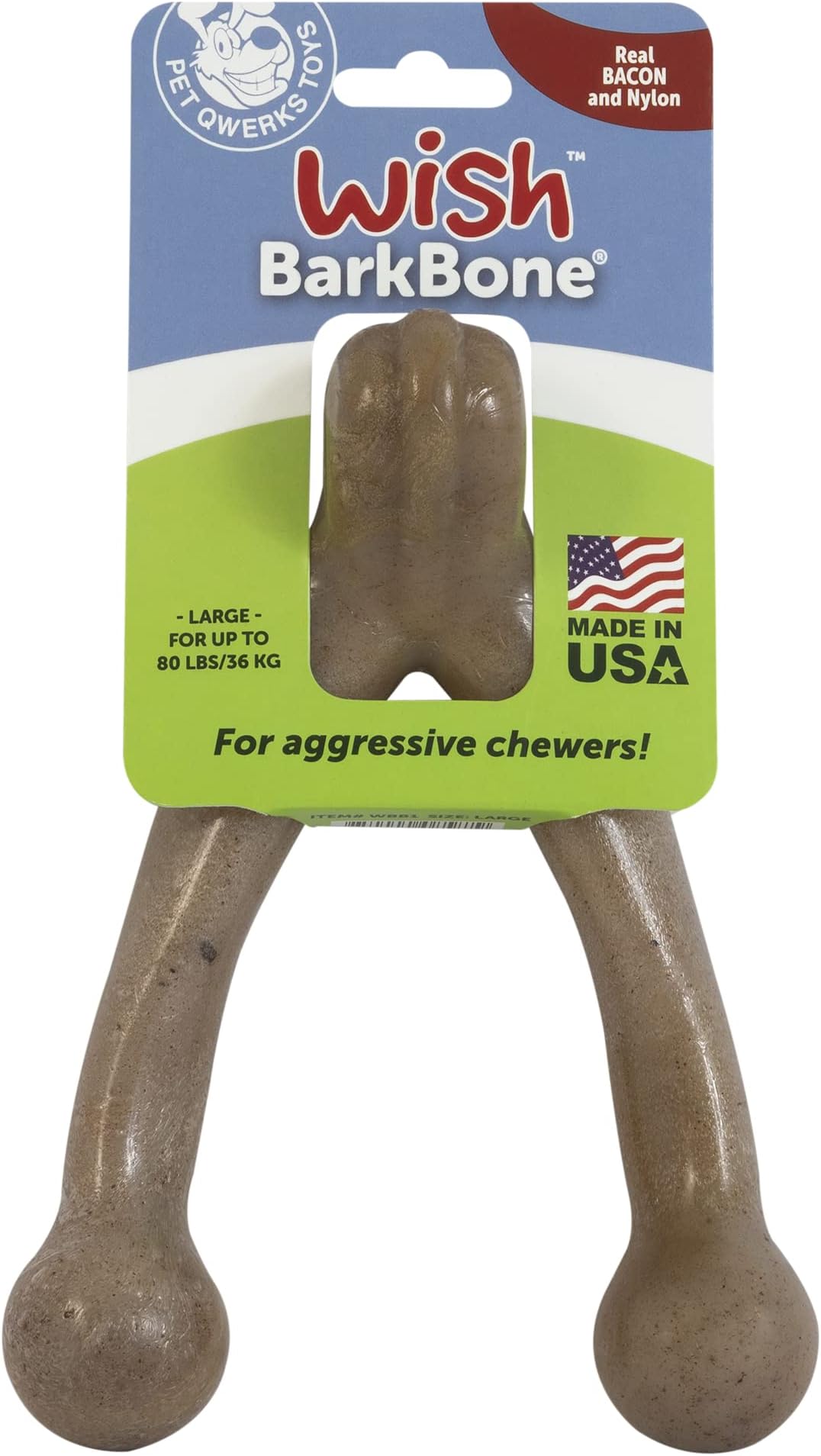 Pet QwerksWishbone BarkBone - Nylon Chew Toy for Aggressive Chewers - Bacon Flavor - 8.25"