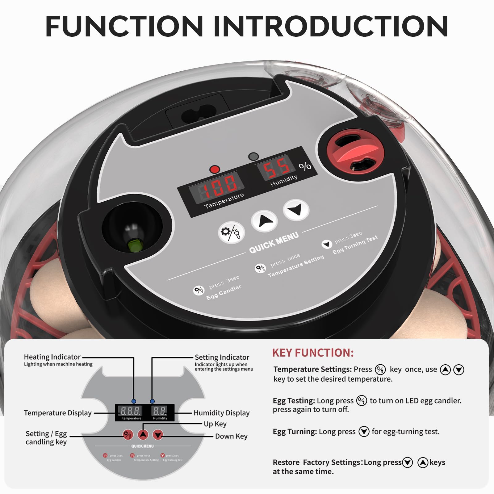 Incubadora de Huevos, Incubadora de 12 Huevos con Volteo Automático de Huevos y Humidificación automática, Incubadora para Huevos de Gallina, Codorniz, Pato, con Lámpara de Huevo