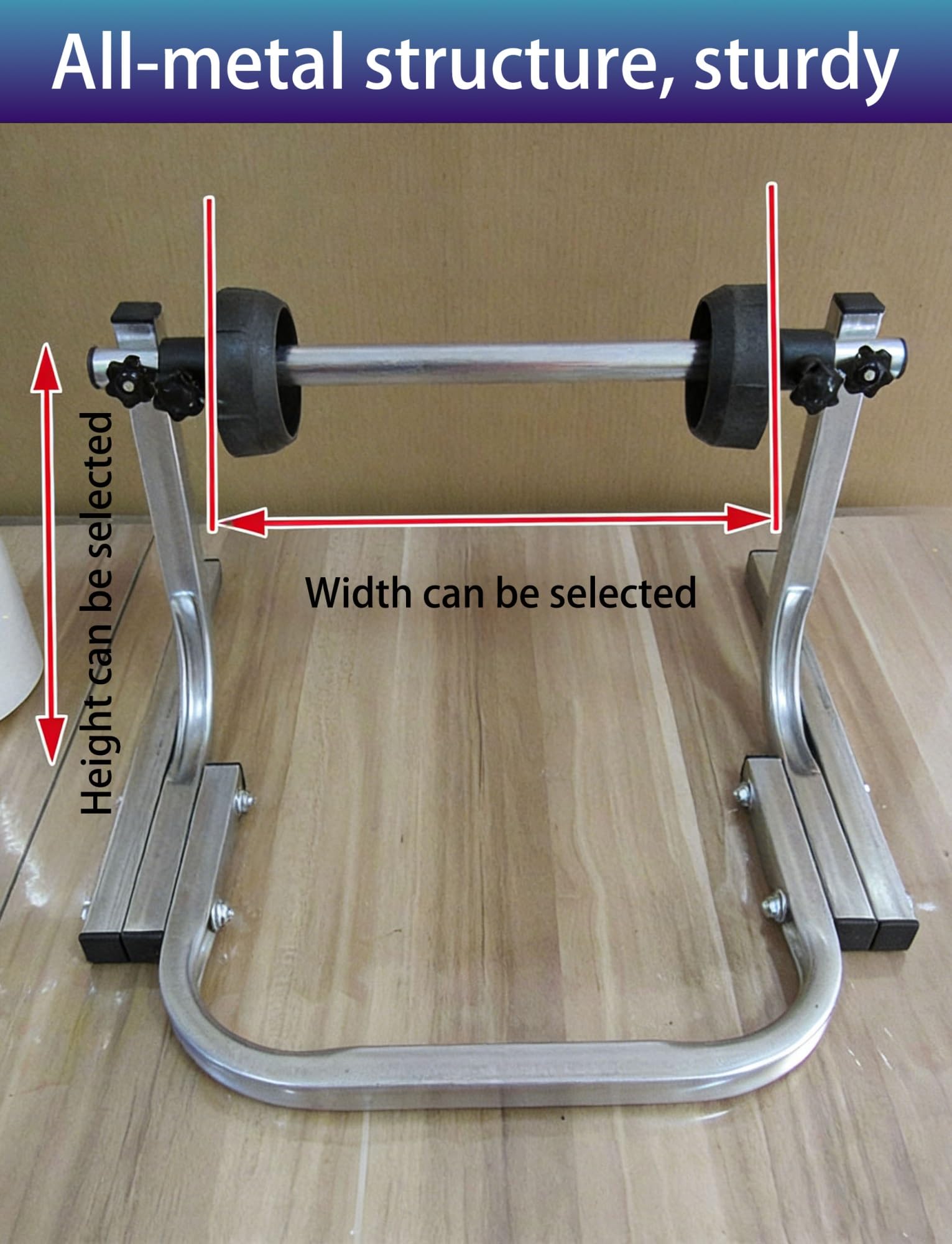 Portarotolo interamente in metallo per impieghi gravosi, dispenser multiuso per pluriball, pellicola estensibile e schiuma - Stazione di imballaggio commerciale (altezza: 25 cm, larghezza: 50 cm)