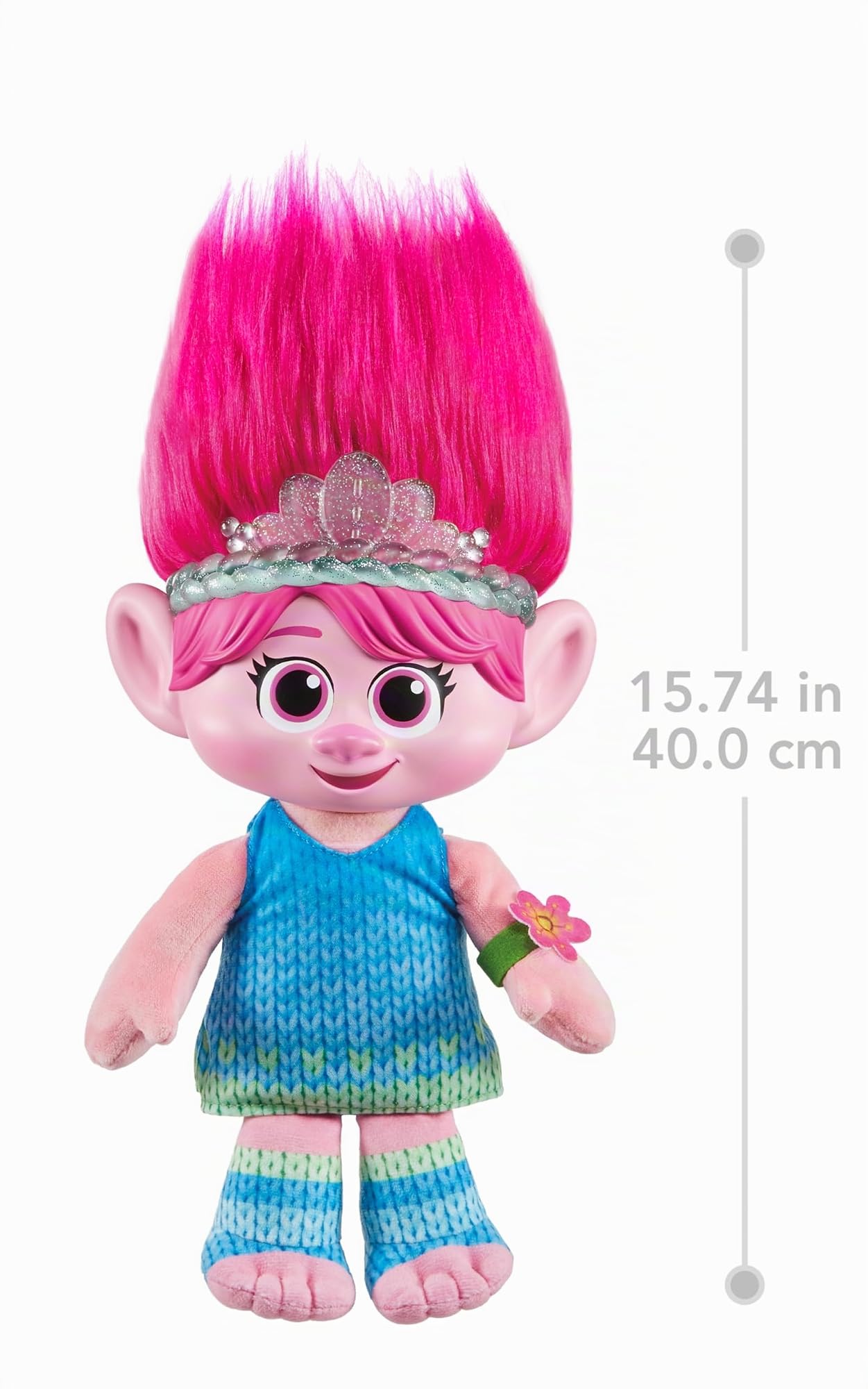 Mattel DREAMWORKS TROLLS Gemeinsam Stark-Haarige Überraschung Königin Poppy Plüschfigur mit Leuchtfunktion und Geräuschen, inklusive Haarklammern und Freundschaftsarmband, ab 3 Jahren, HTM14
