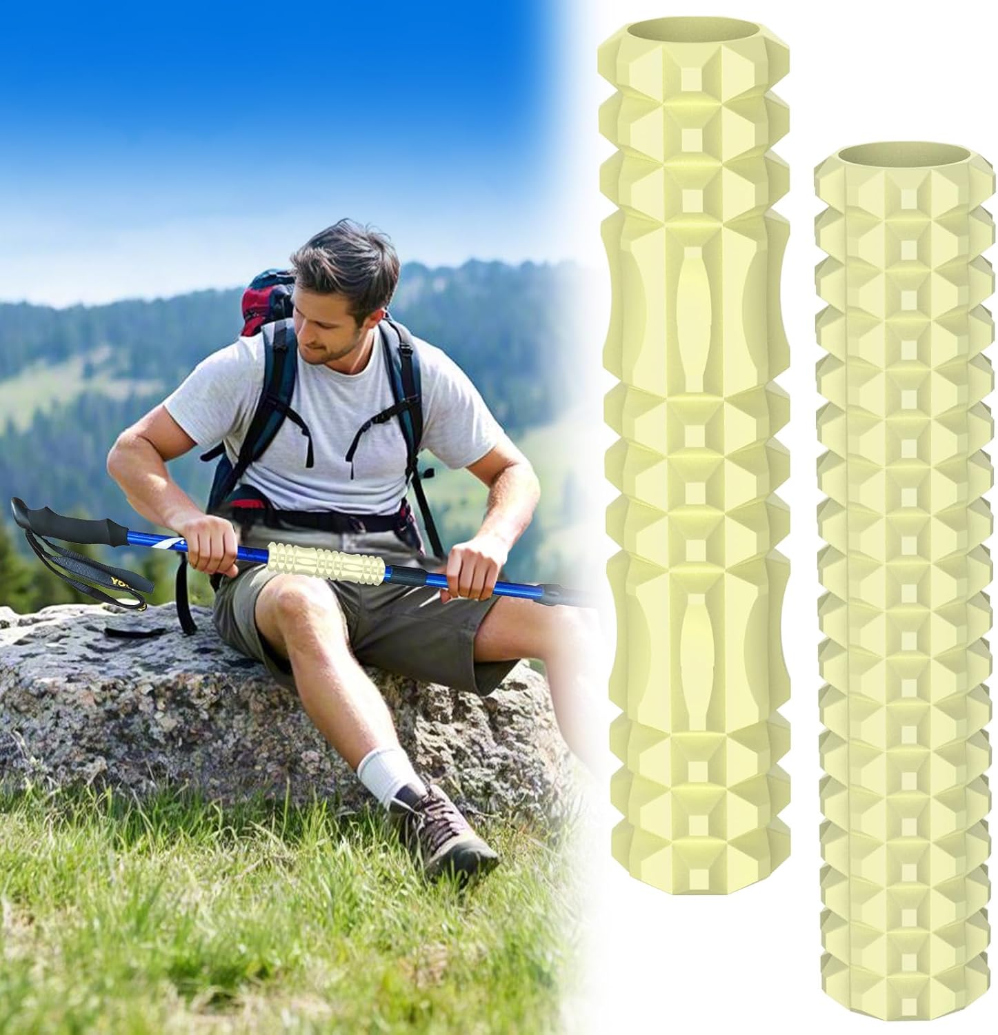 Massage Roller Attachment for Trekking Poles – Ultra Light Muscle Recovery Tool for Hikers & Backpackers – Fits Most Hiking Poles with Removable Sections – Portable, Durable & Easy to Use (2Pack)