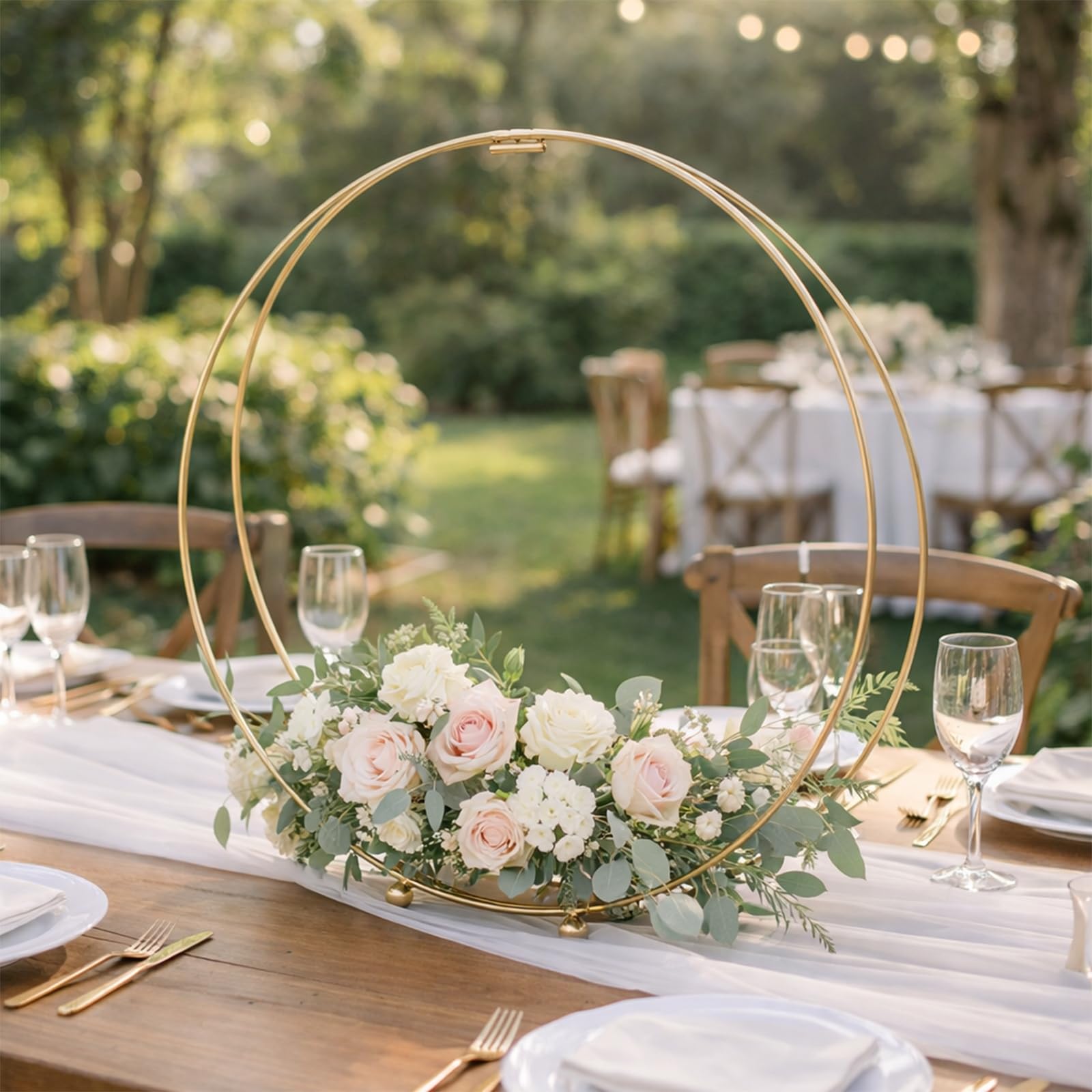 Centre De Table Anneau Métal Doré 50 Cm – Socle Inclus, Déco Mariage, Noël, Pâques & Buffet Élégant