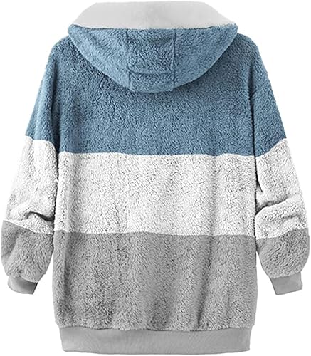Miniatura 3 de Abrigos de invierno para mujer, chaquetas cálidas de felpa artificial con costuras de felpa, talla grande, parka con capucha, bolsillos de gamuza