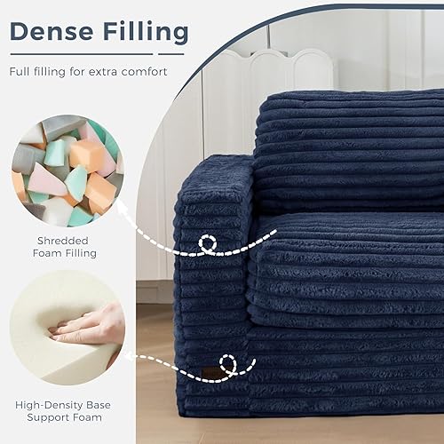 Miniatura 15 de MAXYOYO Puf gigante para adultos, sofá tapizado de suelo con almohadas y reposabrazos, puf grande de felpa, sofá para dormitorio, sala de estar,
