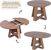 Vista 3 de Mesa de comedor redonda extensible de 43.3 a 59 pulgadas para 4 a 8, moderna mesa de comedor ovalada de cocina con hojas extraíbles, ahorro de Nogal