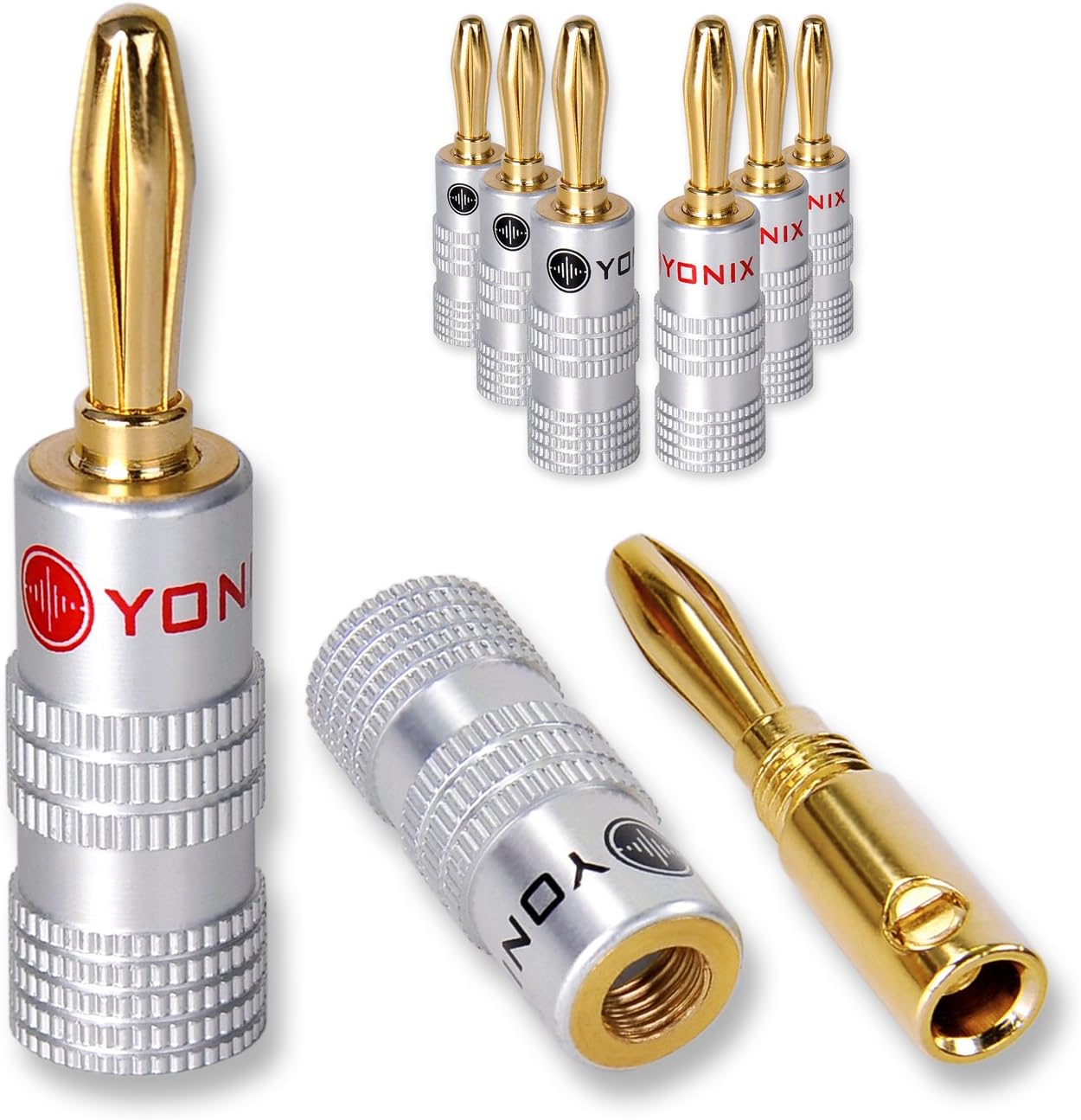 High End Yonix Banana Plugs 24 K Gold-Plated for Cables Up To 6 mm²