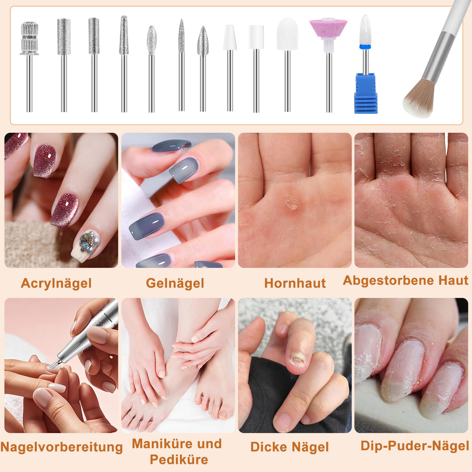 Professionelle Elektrische Nagelfeile 45000U/M für Gelnägel und Acrylnägel mit LCD-Display, Bit-Lock Design, mit Maniküre Pediküre Zubehör Set für den Heimgebrauch und Nagelstudios