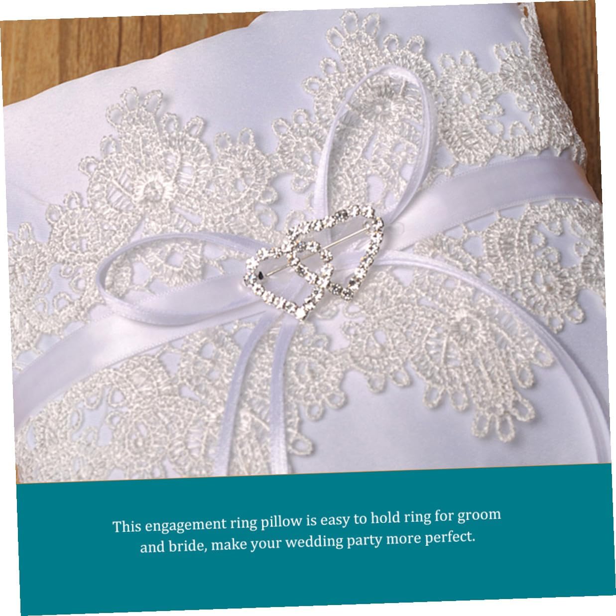 MAGICLULU White Lace Wedding Ring Pillow Double Hollow Heart Design Ring Bearer Cushion Romantic Engagement Proposal Decoration for Bridal Ceremony