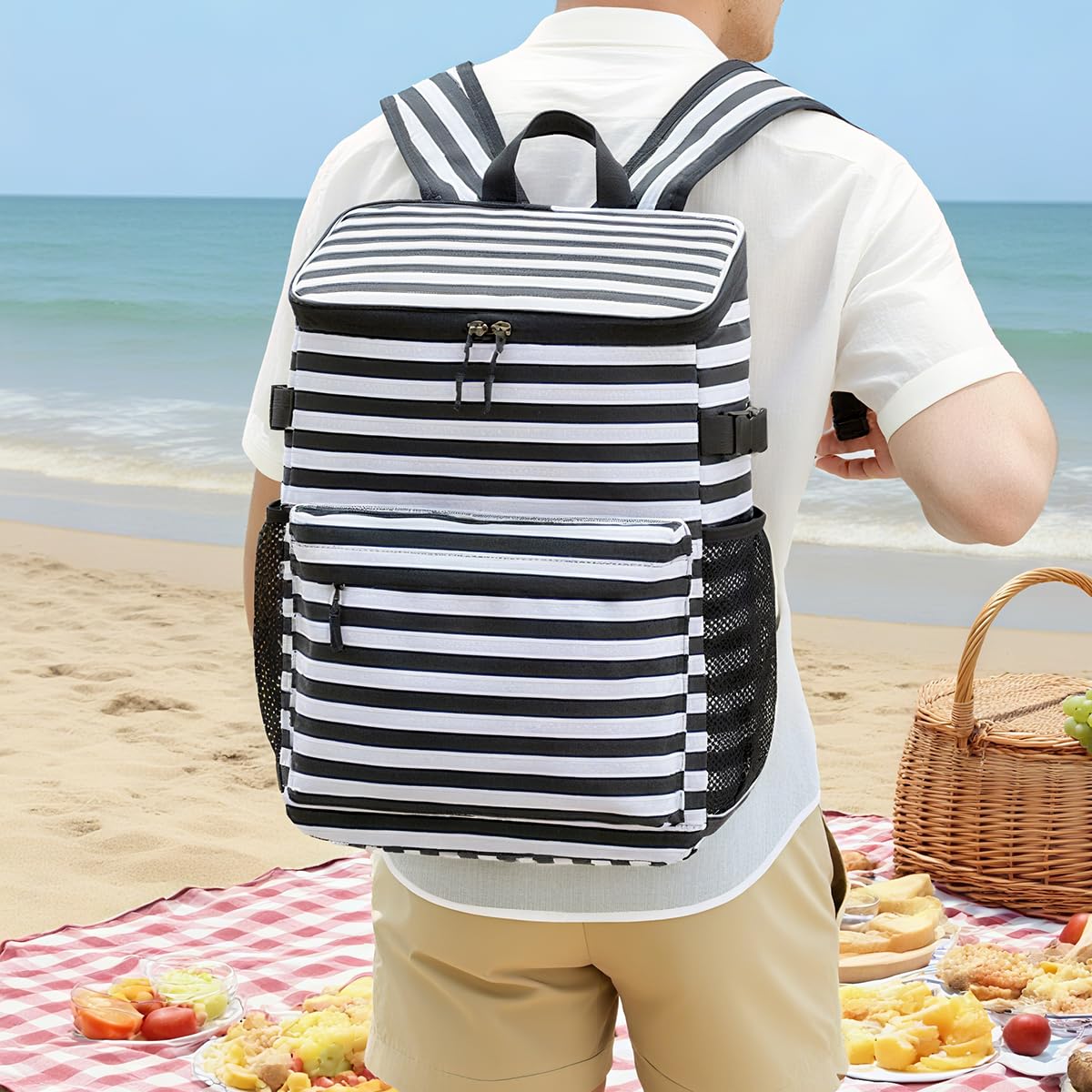 19L Sac à Dos Isotherme à Glacière Sac de Pique-Nique Sac Isotherme Portable Cooler Backpack Bag