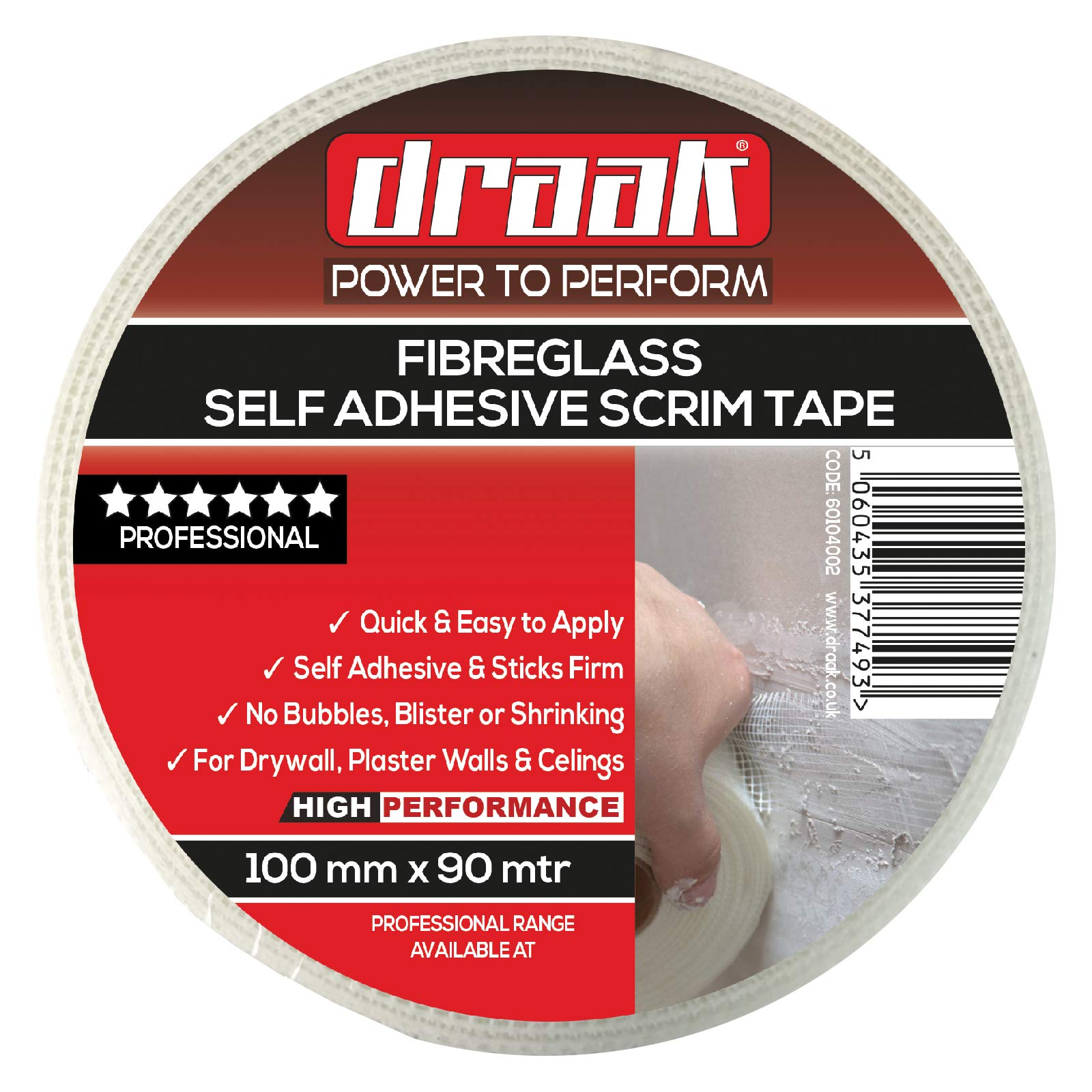 Draak White Scrim Tape 100Mm X 90Mtr Long Plasterboard Mesh Joint Scrim Drywall Fibre Glass Self Adhesive, Wall Hole Or Crack Repair (100Mm)