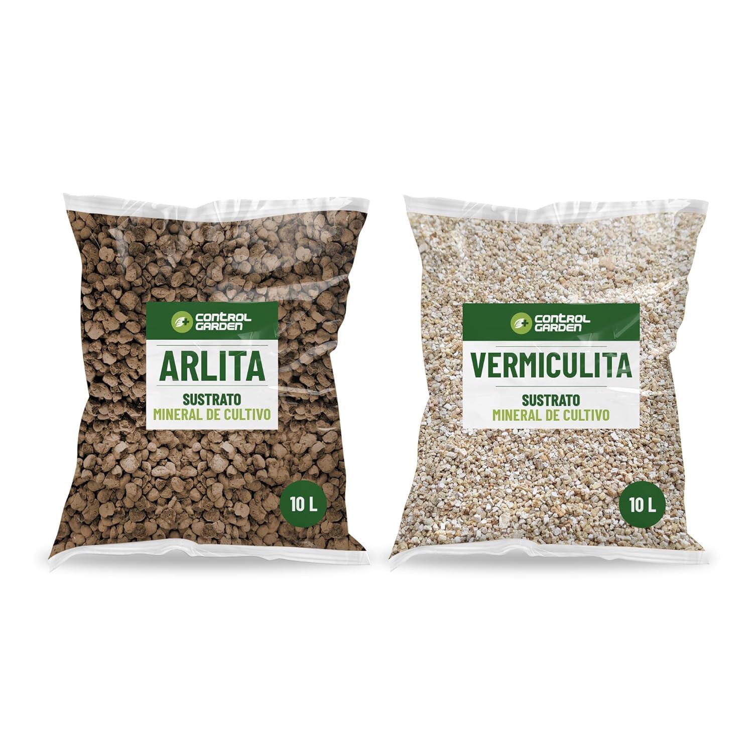 CONTROL GARDEN Pack Arlita 10L + Vermiculita 10L | Sustrato para Plantas y Cultivos Interior y Exterior | Fabricado en España