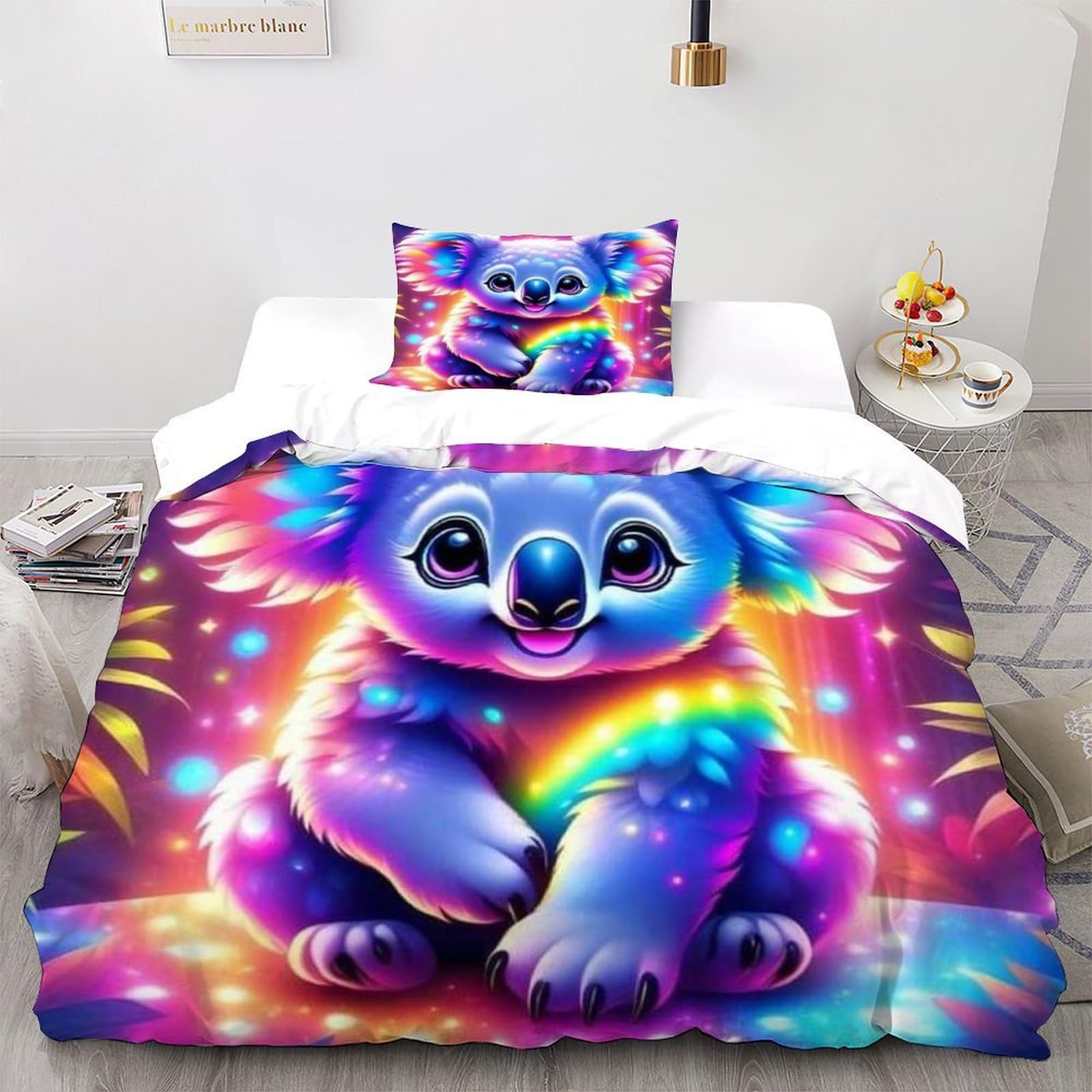 Housse de couette koala imprimé faune sauvage microfibre 135x200 cm fermeture éclair