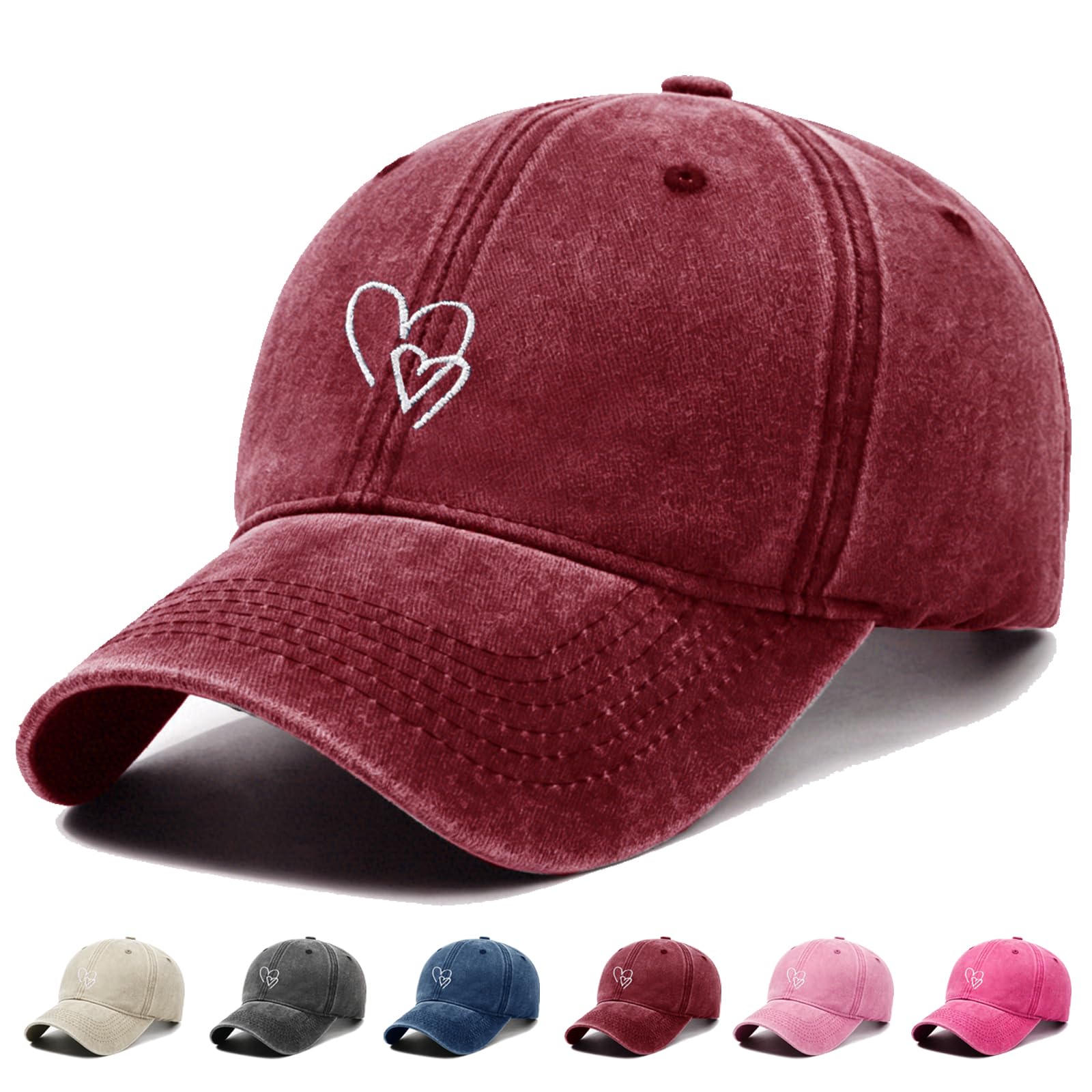 Casquette Femme ete en Coton Rétro avec Amour Broderie, Casquette de Baseball Vieux Lavée, Casquette Baseball Femme, Sport Outdoor Chapeau, pour Hommes et Femmes