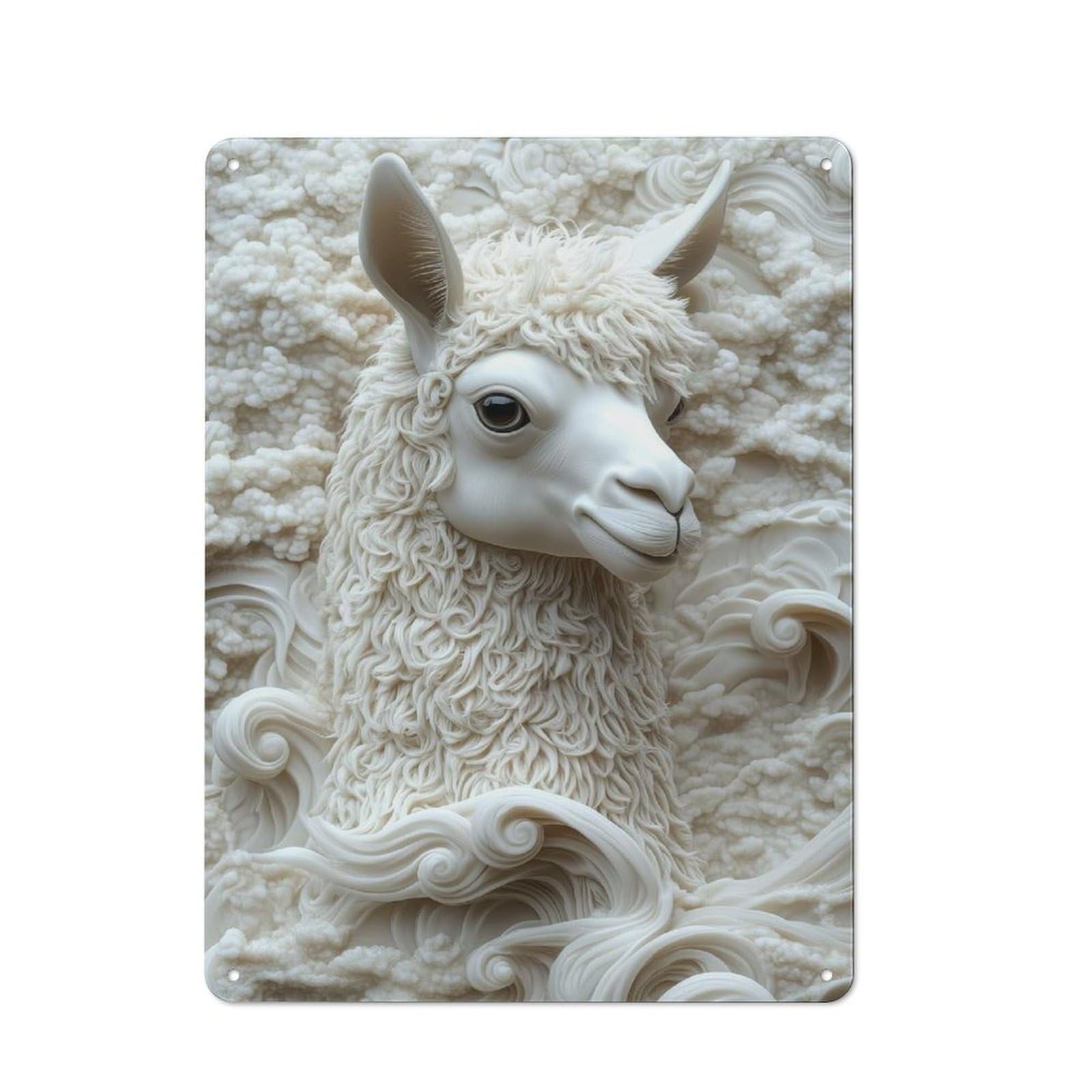 Junmoney Style-2 Retro Monochrome Alpaca Sculpture Vintage Metal Sign 40X30cm, Restaurant Wall Art For Coffee Bar, Small Shop Or Dining Room