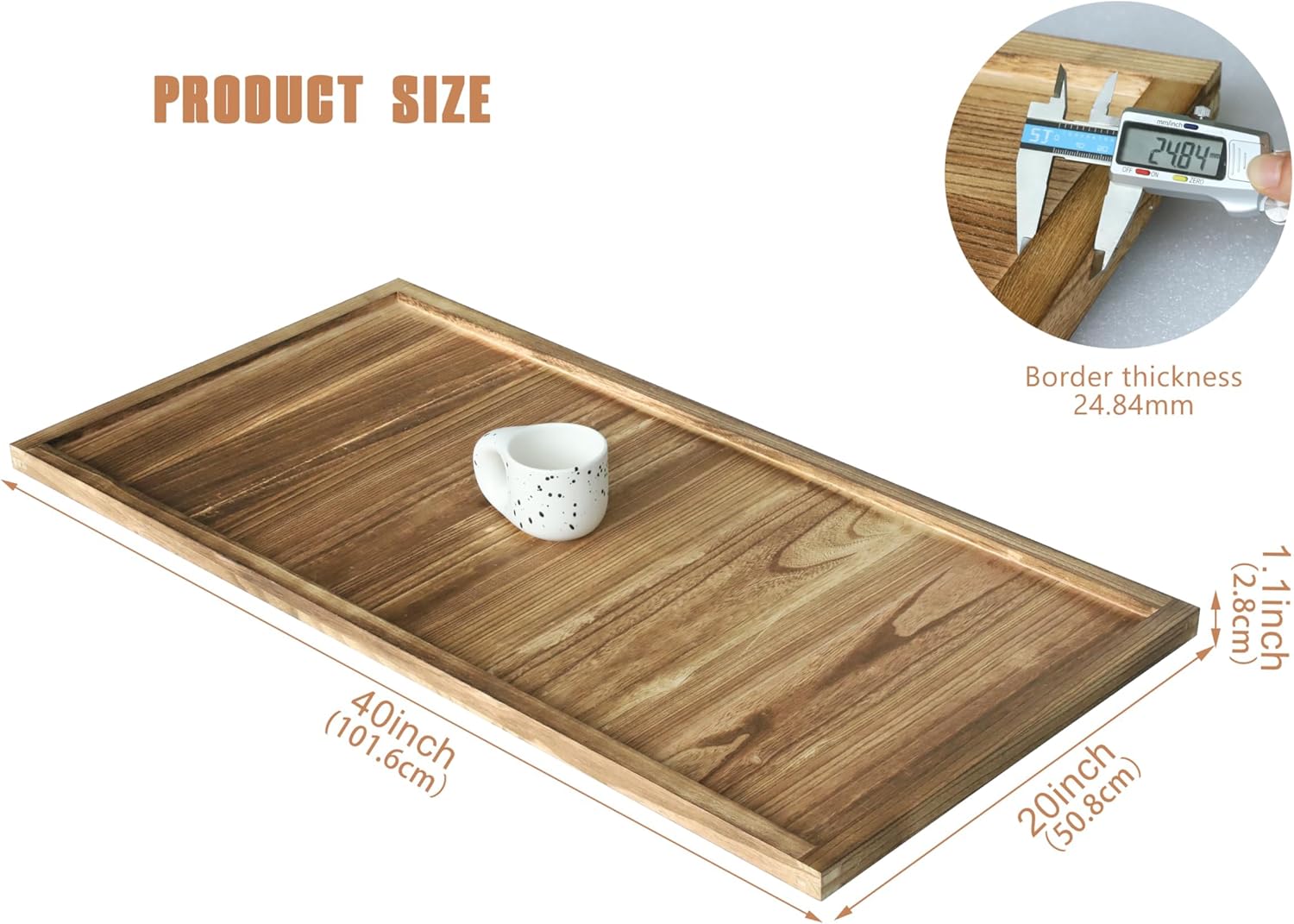 Gurfuy Extra Large Long Rectangle Ottoman Table Tray 40"x20" - Rustic Wooden Nature Serving Tray for Farmhouse Decorative Oversized Coffee Table Trays Living Room Kitchen Counter Breakfast