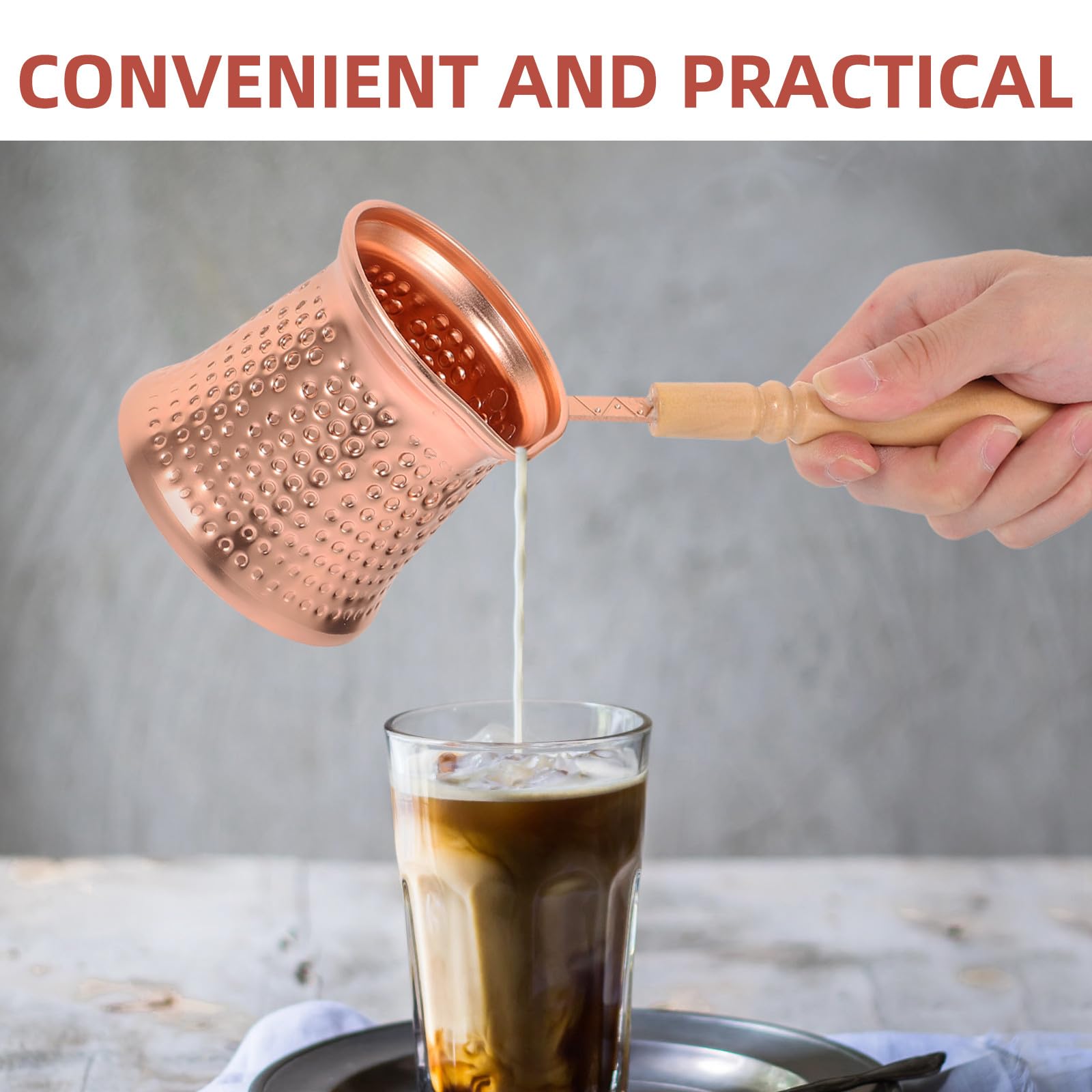 NUOBESTY Caffettiera Turca da 350Ml in Lega di Rame Manico in Legno Antiscottatura, Pentola Multifunzione per Caffè e Latte, Adatta per Uso Quotidiano e Bar