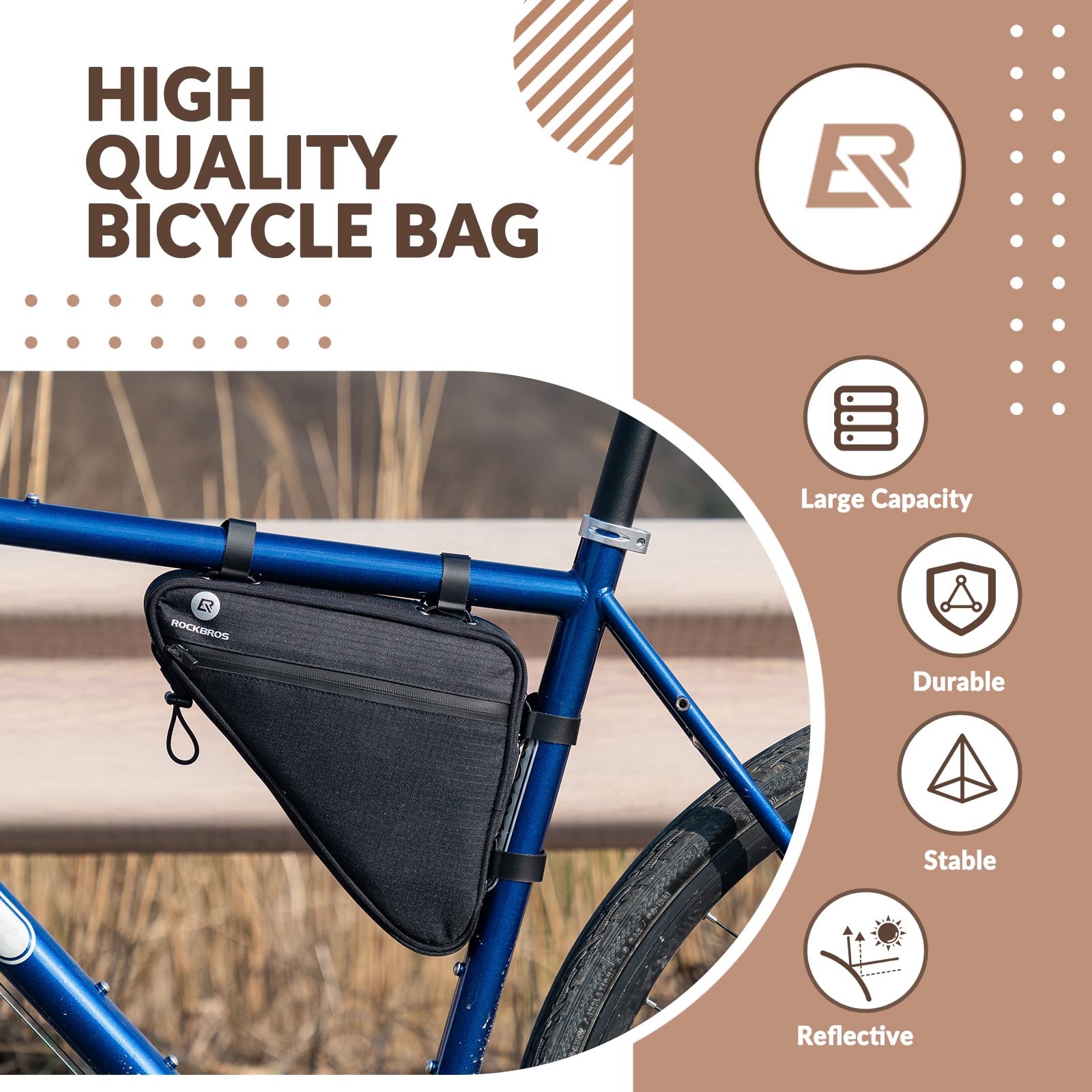 ROCKBROS Borsa da Telaio Triangolo Bici, Borsa Triangolare per MTB Bicicletta, Tubo Cerntrale, Grande Capacità 1.5L, Design Ergonomico, Installazione Facile, Accessori Bici