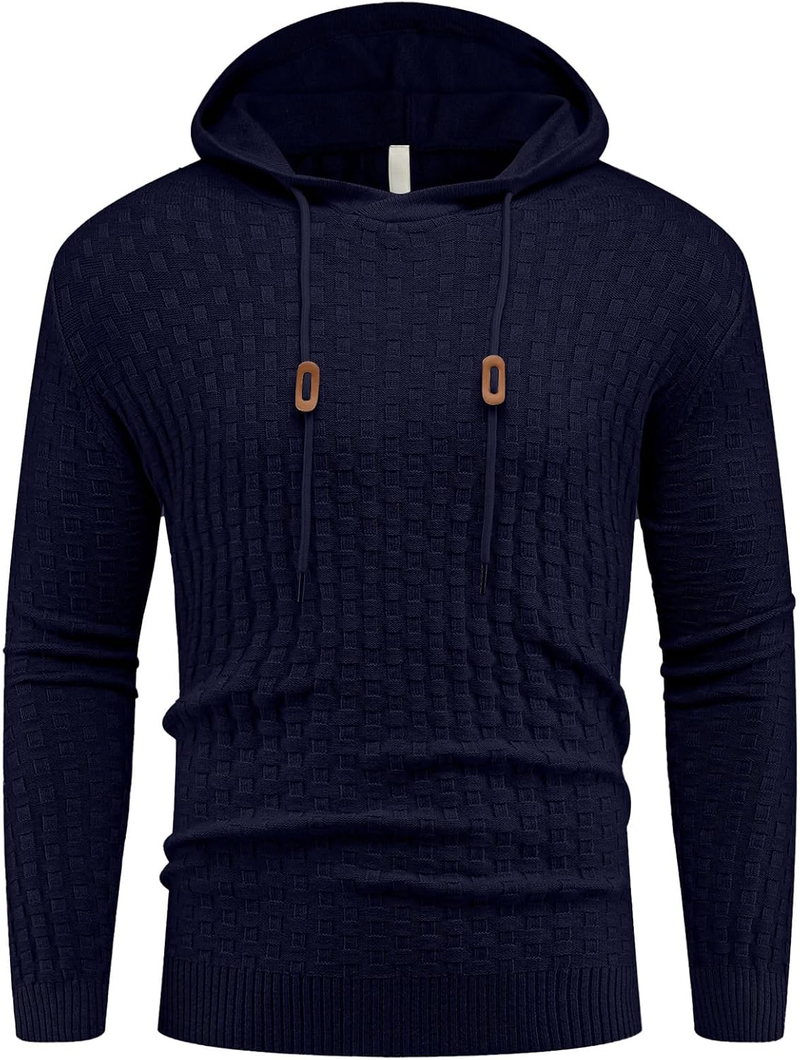 Askdeer Men's Pullover Sweater Long Sleeve Waffle Knitted Sweater Casual Soft Hoodie Pullover Sweaterwith Ribbing Edge Navy Blue - Image 3