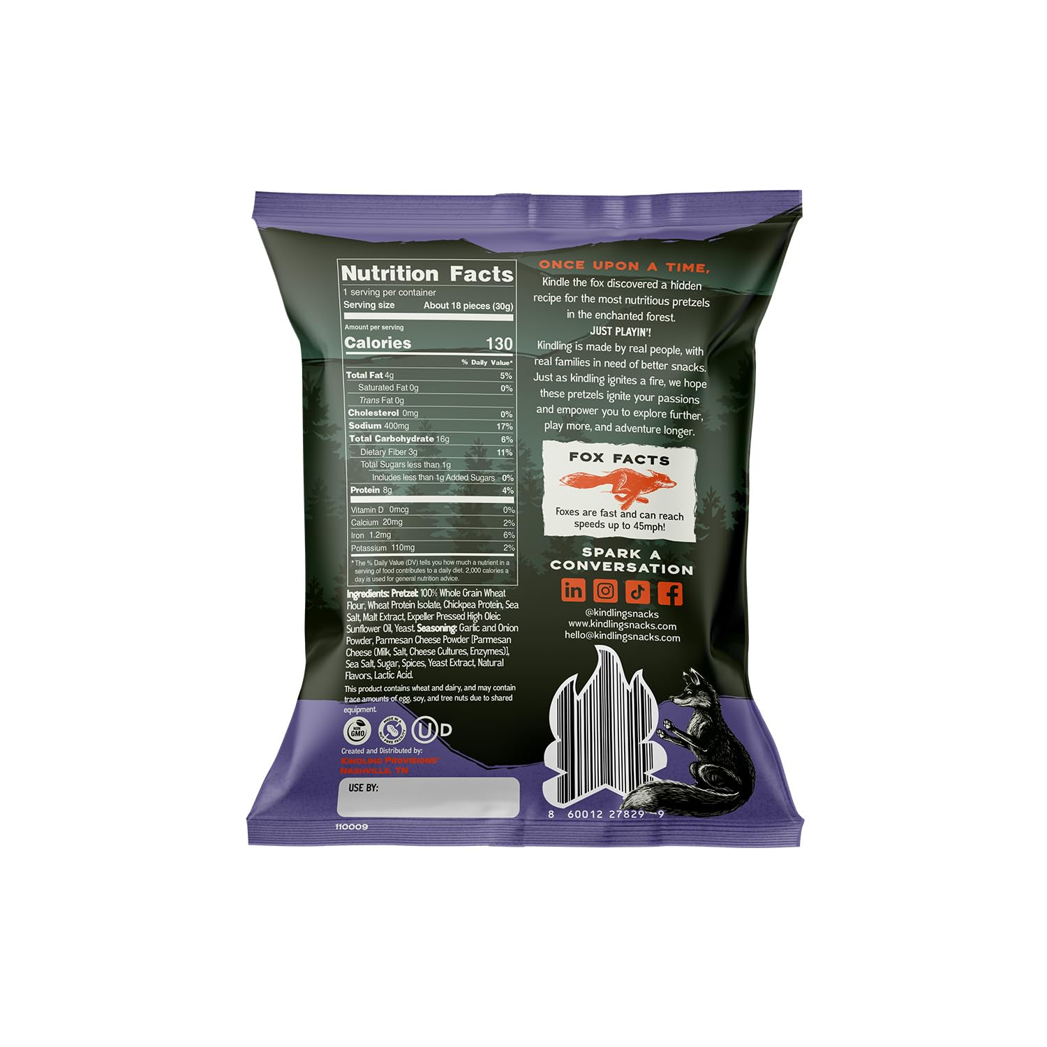 Kindling Protein Pretzels - Garlic-Parmesan | Protein-Packed Snack Size Bags | Kosher | 8-9g Protein Per Serving | No Artificial Flavors, Soy-Free | Lunches, Office Snacks, & On-the-Go | 16-Count (1.06oz Bags)