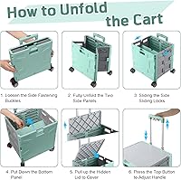 Vista 178 de FELICON SELORSS - Carrito plegable portátil con ruedas para subir escaleras y ruedas giratorias de 360°, mango telescópico, caja de plástico