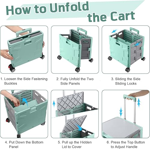 Miniatura 178 de FELICON SELORSS - Carrito plegable portátil con ruedas para subir escaleras y ruedas giratorias de 360°, mango telescópico, caja de plástico