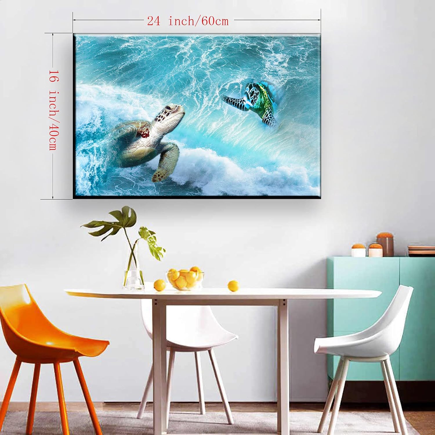 CHWF HAOLIMAI Canvas Wall Art for Living Room Family Bedroom Pictures Artwork Bathroom Decor, 16inX 24inch x1 Panels Sea Turtle Paintings Ocean Framed Ready to Hang Modern Home Dcor