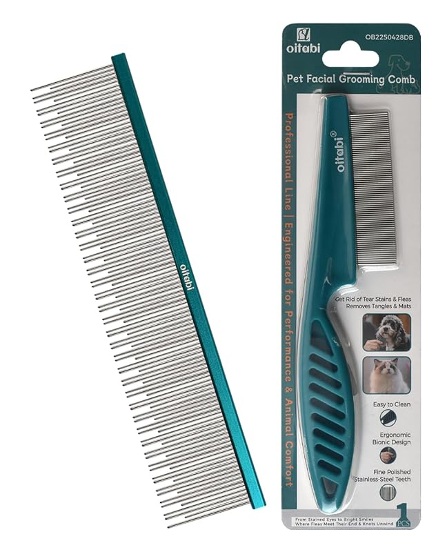 Pente para Cães e Gatos com Dentes Duplos Arredondados OITABI A-6 para Subpelo e Pelos Soltos, Pacote com 2