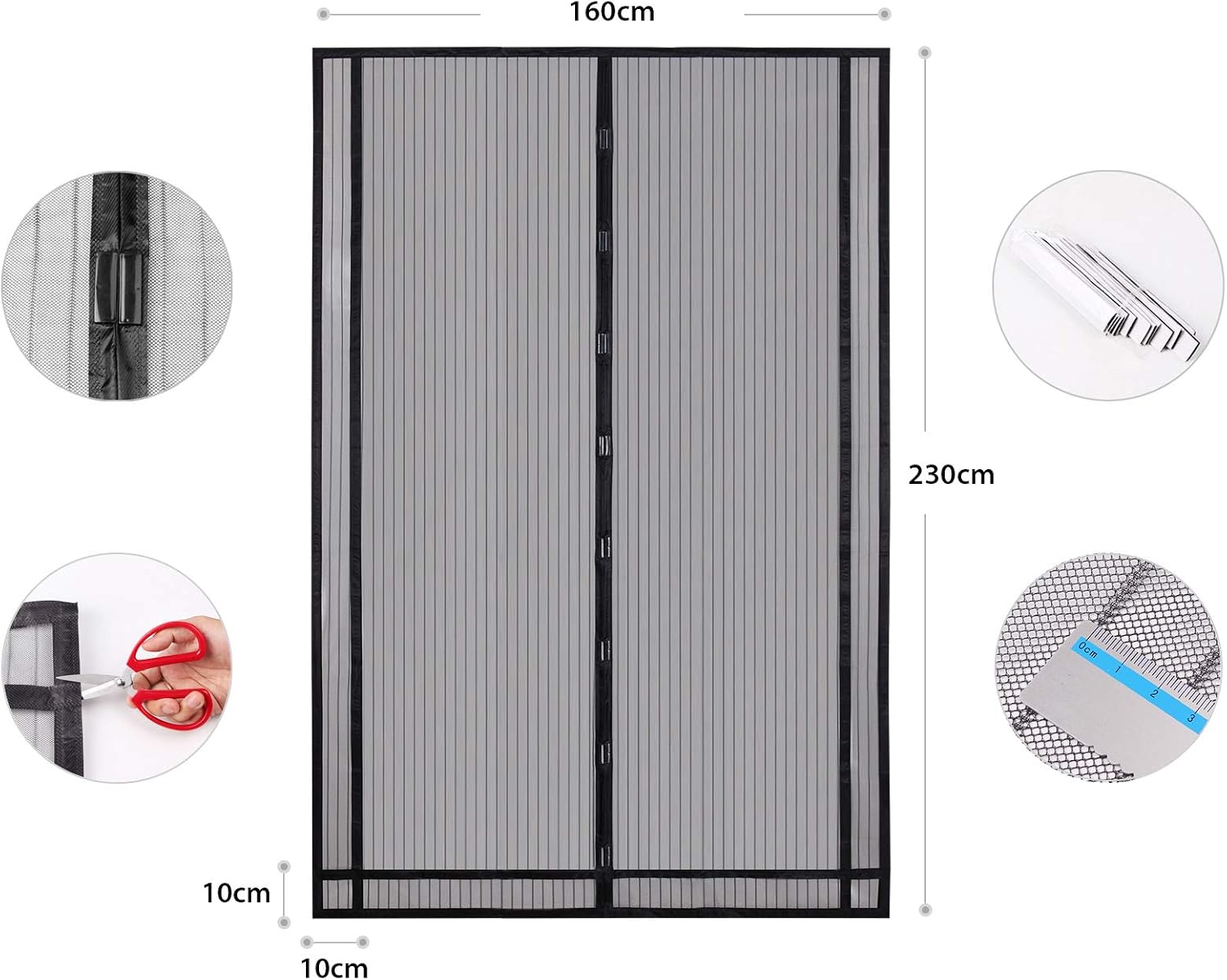 Sekey Tailorable Magnetic Screen Door with Heavy Duty Polyester Mesh Curtain, Fits Door Size Up To 90" X 61" MAX, Black