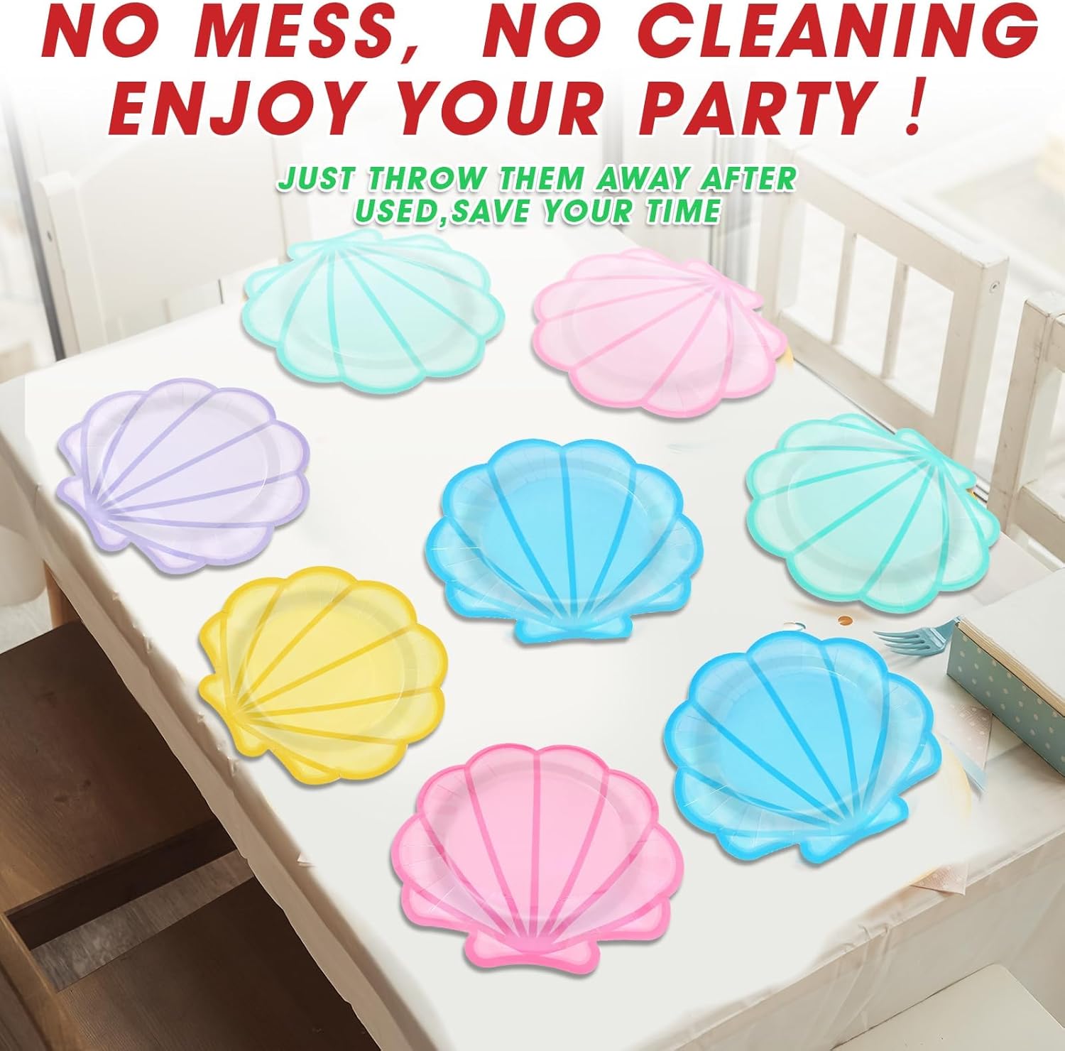 Naozinebi 60Pcs Pastel Seashell Paper Plates Mermaid Birthday Party Supplies Seashell Shaped Disposable Plates Under the Sea Party Plates for Girl Kids Baby Shower Mermaid Themed Party Decorations