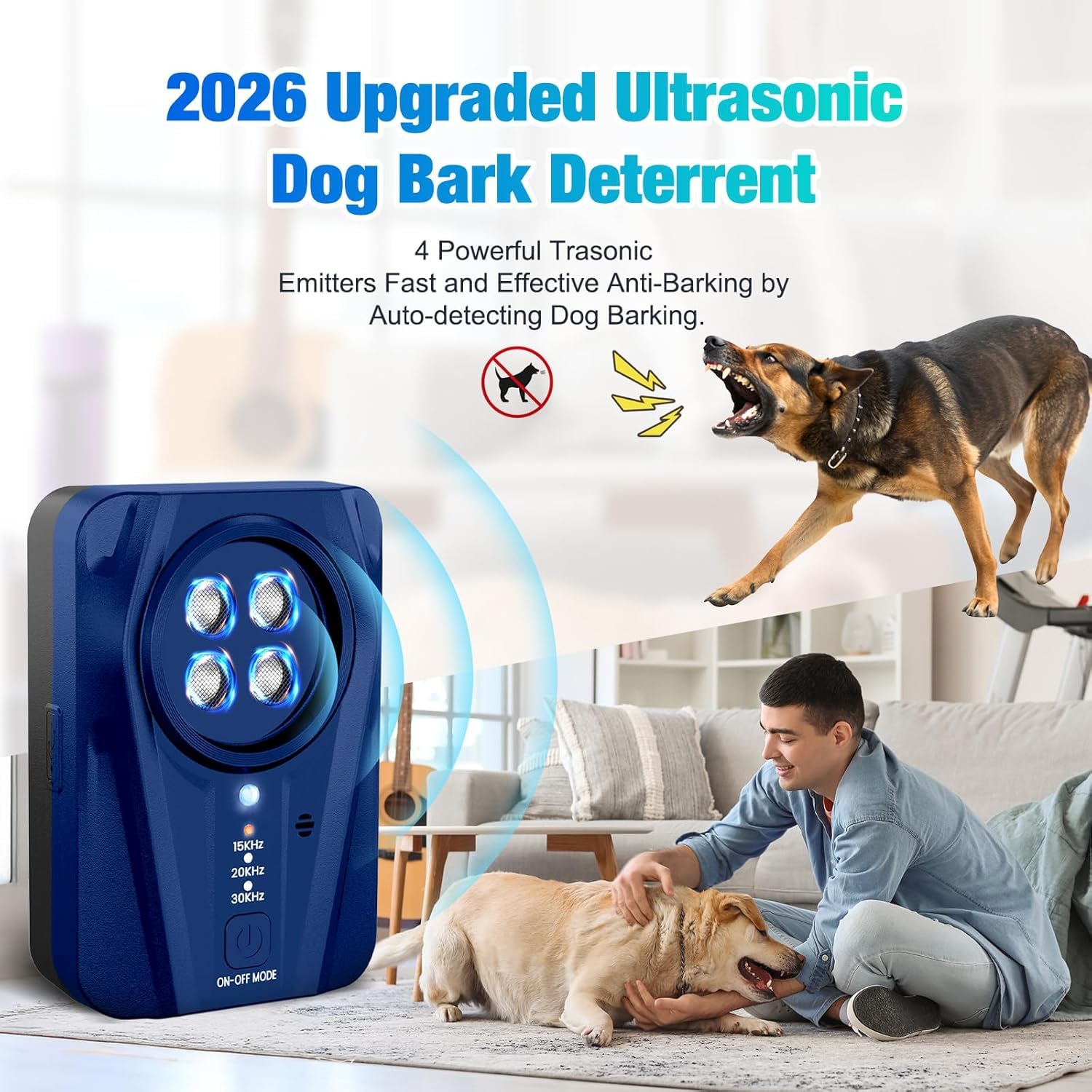 Dispositivo antiladridos, dispositivos disuasivos ultrasónicos de mano para perros con doble frecuencia, rango efectivo de 16.4 pies, dispositivo de ladridos de perro para entrenamiento en